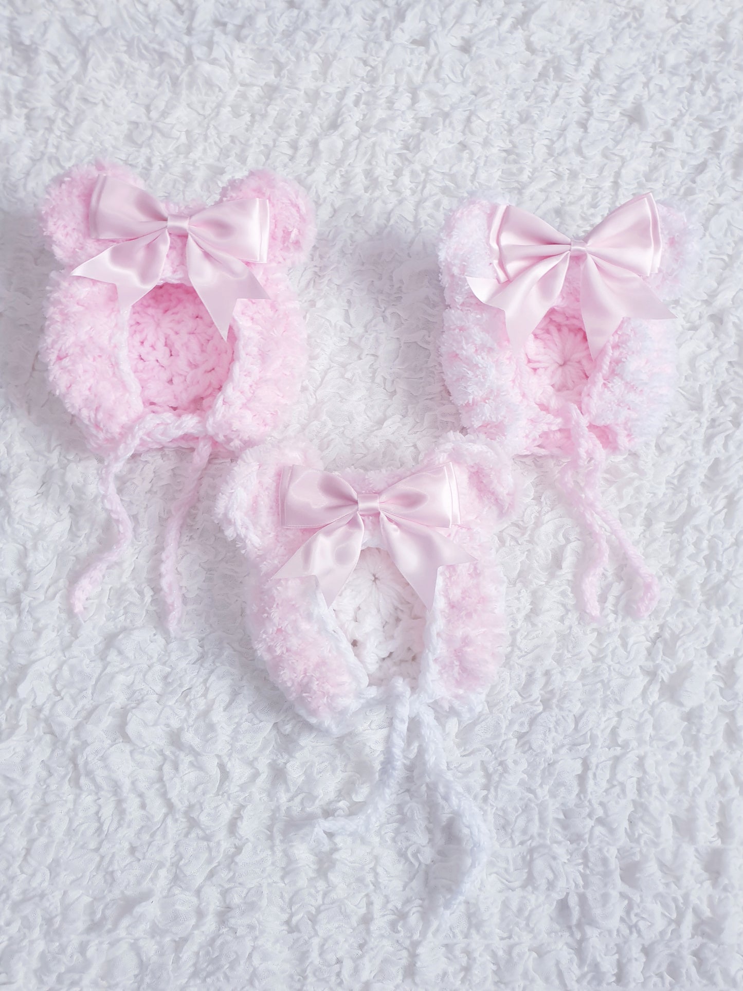 Baby Girls Teddy Ears Bow Knitted Bonnet