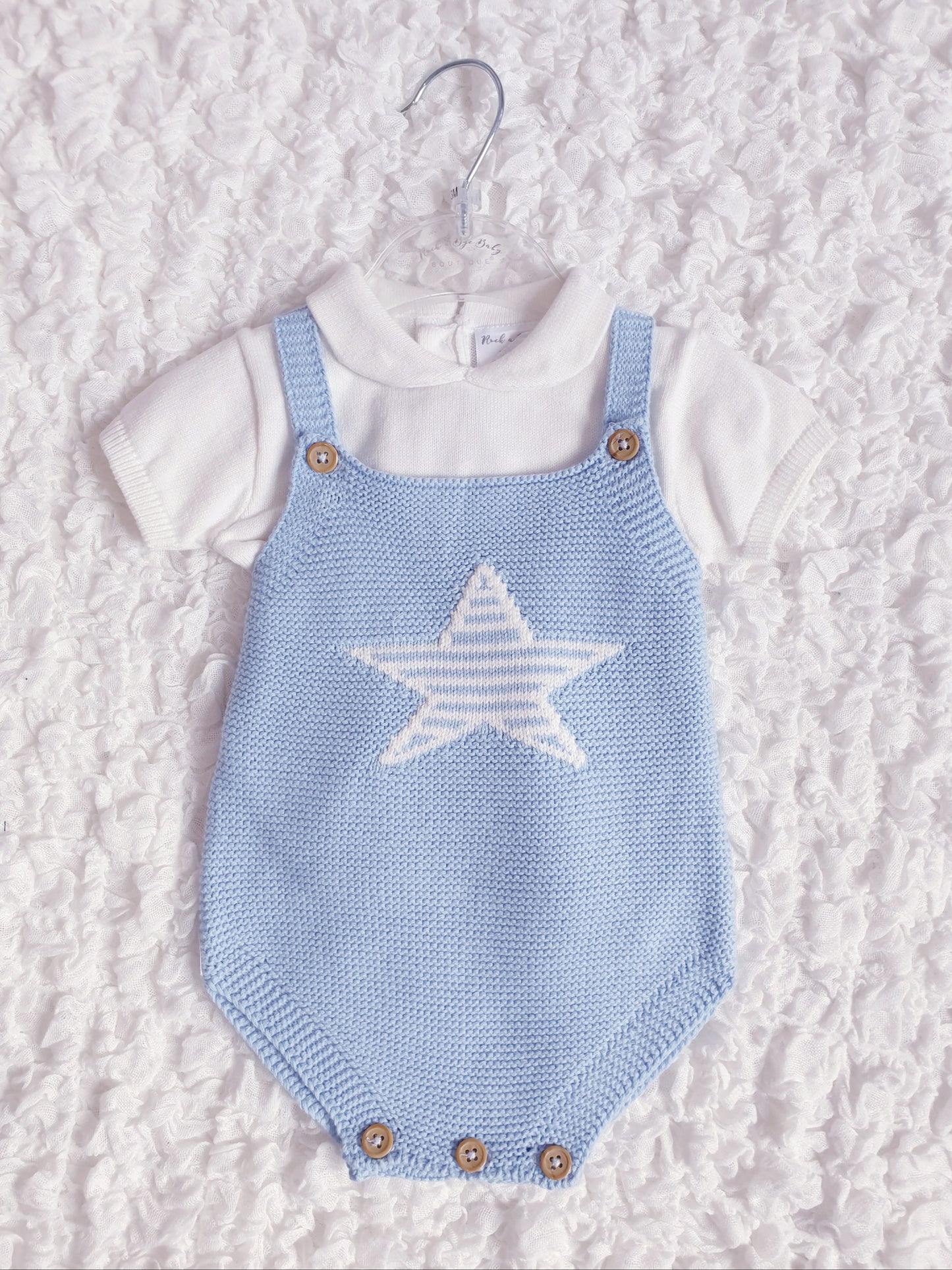 Baby Boys Blue Knitted Star Romper & Top