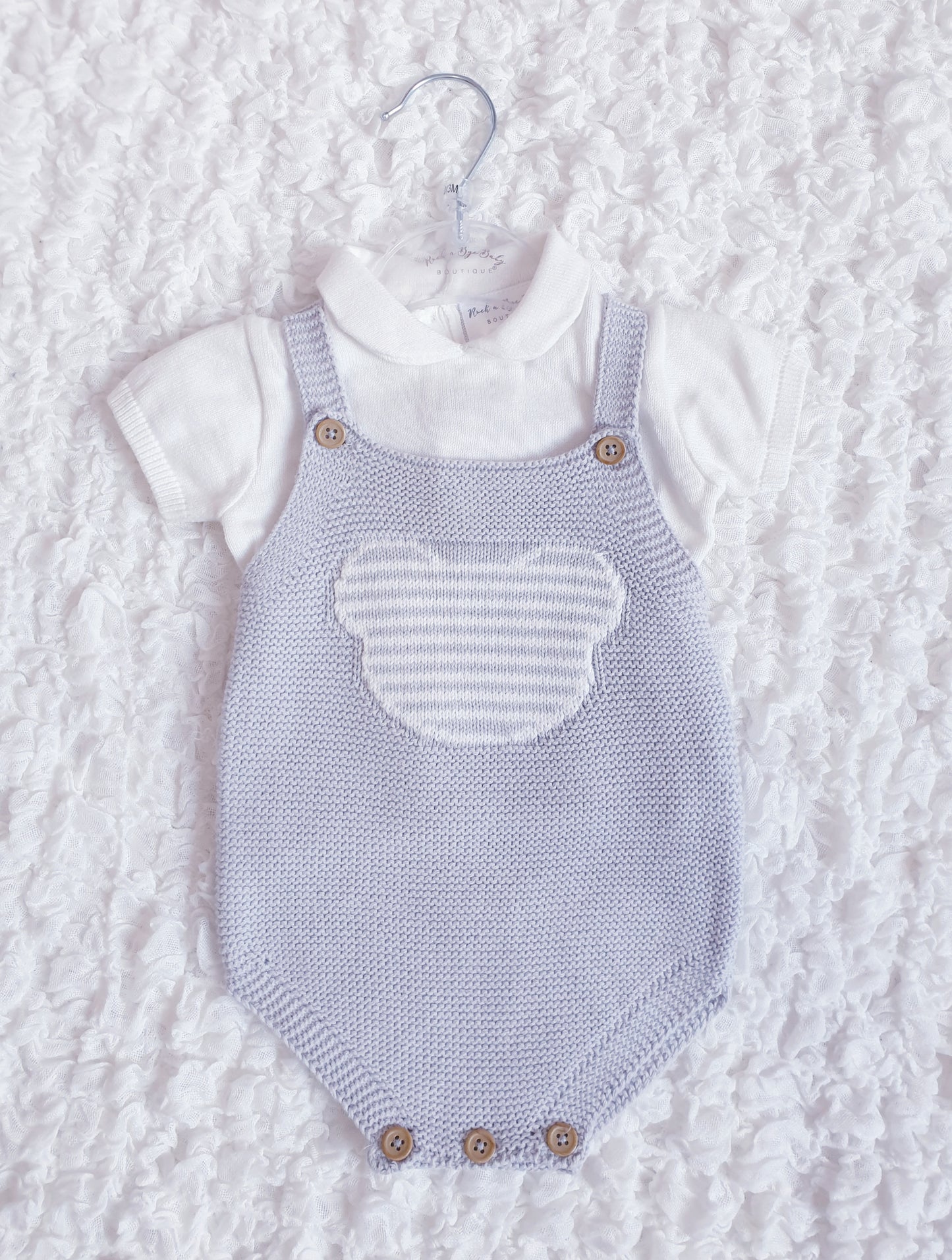 Baby Boys Grey Knitted Teddy Romper & Top