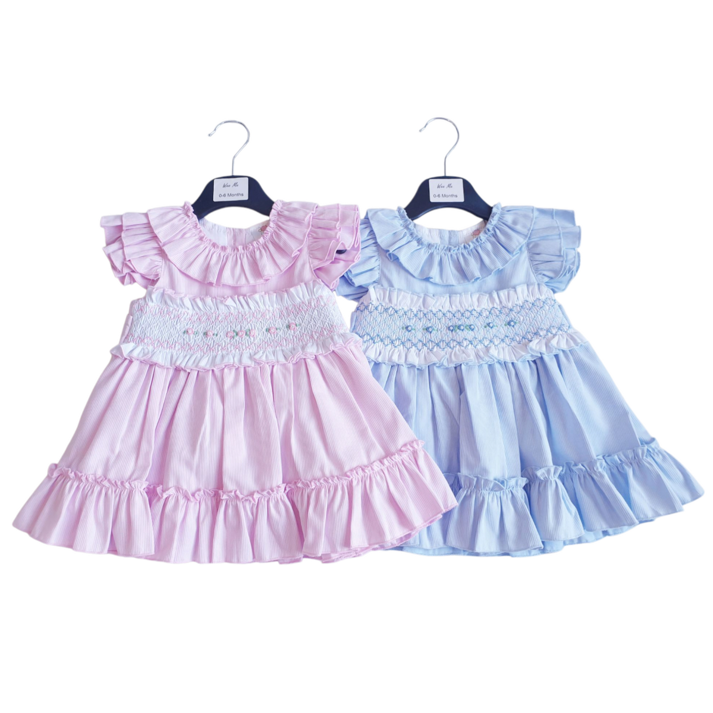 Girls Wee Me Pink/Blue Smocked Puff Ball Dress