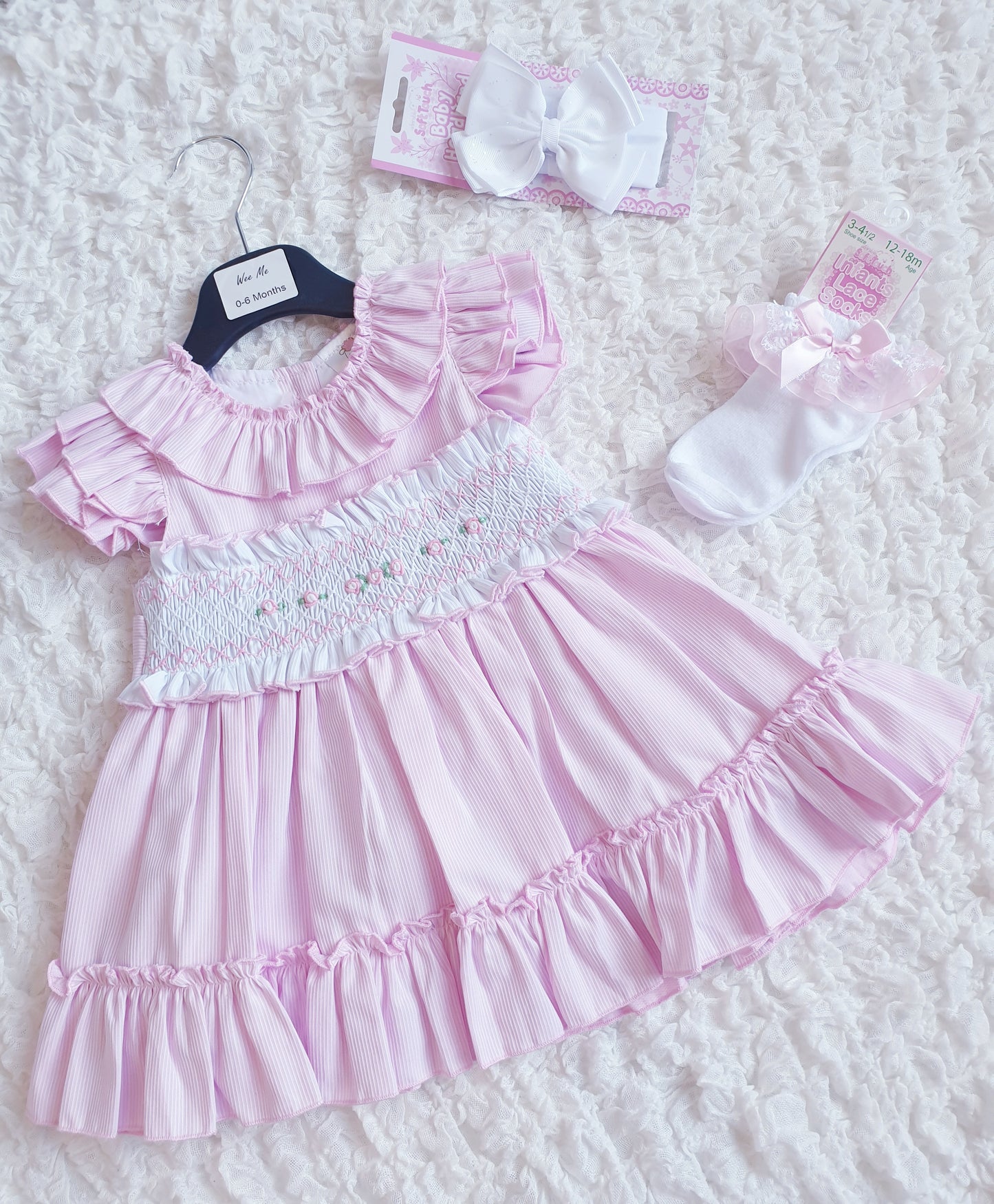 Girls Wee Me Pink/Blue Smocked Puff Ball Dress