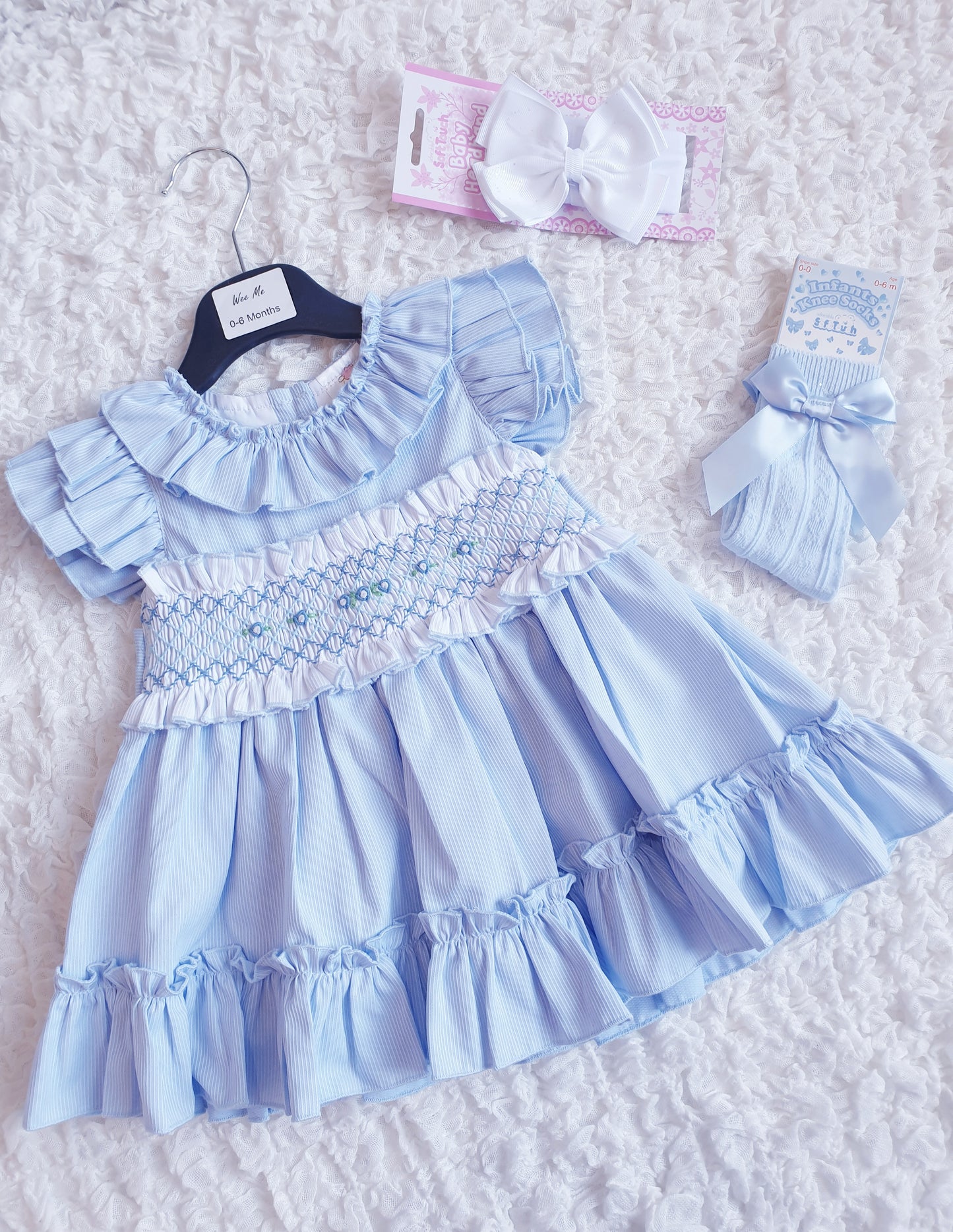 Girls Wee Me Pink/Blue Smocked Puff Ball Dress
