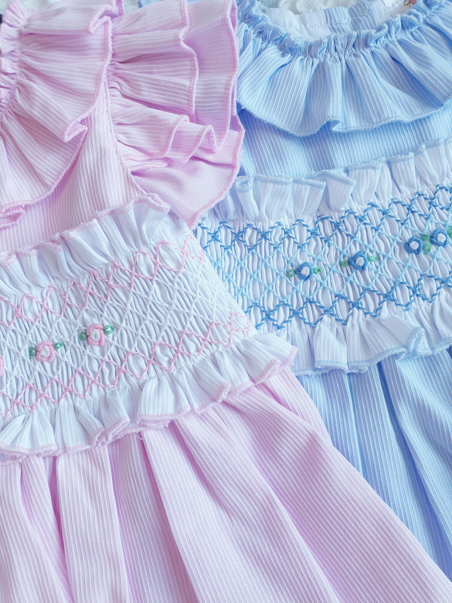 Girls Wee Me Pink/Blue Smocked Puff Ball Dress