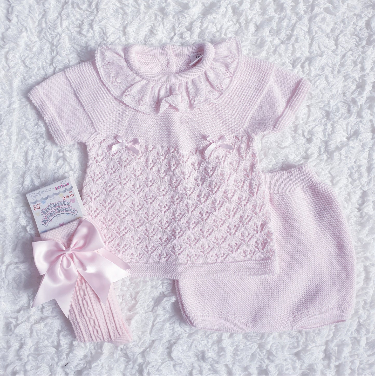 Baby Girls Spanish Knitted Jam Pants Set Pink Lemon