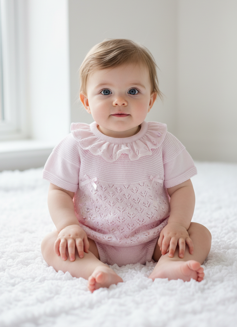 Baby Girls Spanish Knitted Jam Pants Set Pink Lemon