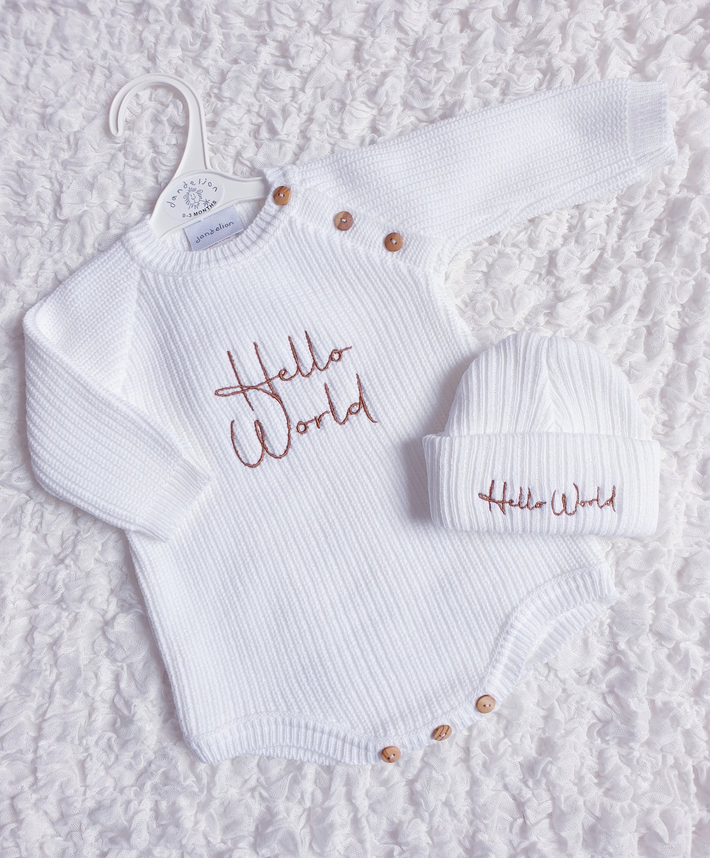 Baby Girls/Boys Hello World Knitted Romper & Hat