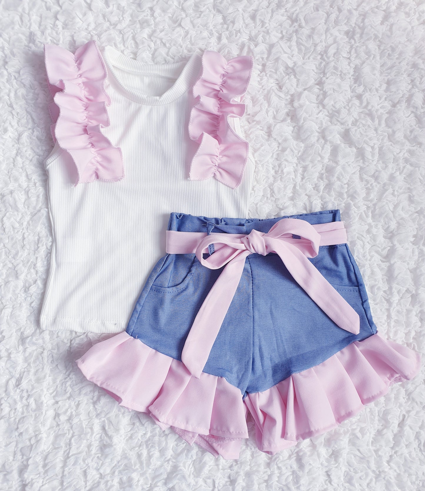 Girls Pink Ruffle Shorts Set - Small Sizing