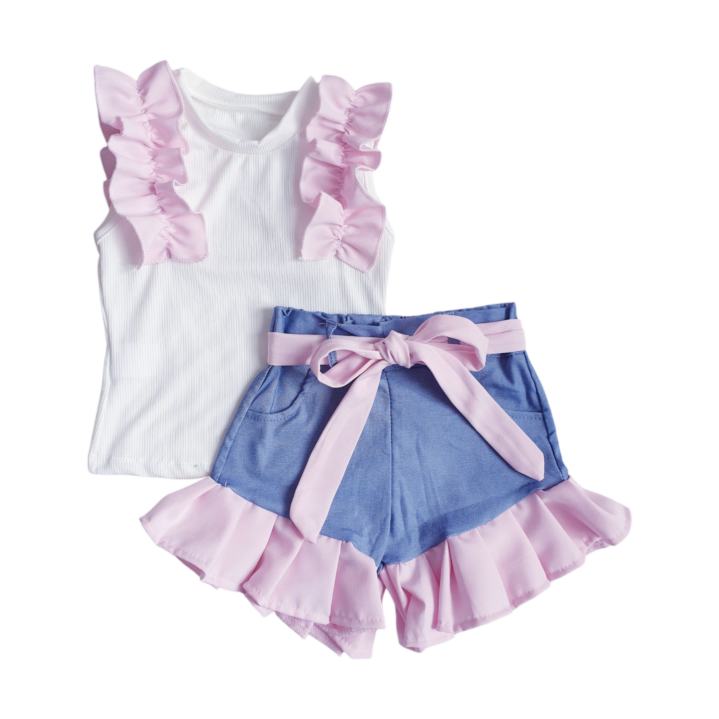 Girls Pink Ruffle Shorts Set - Small Sizing