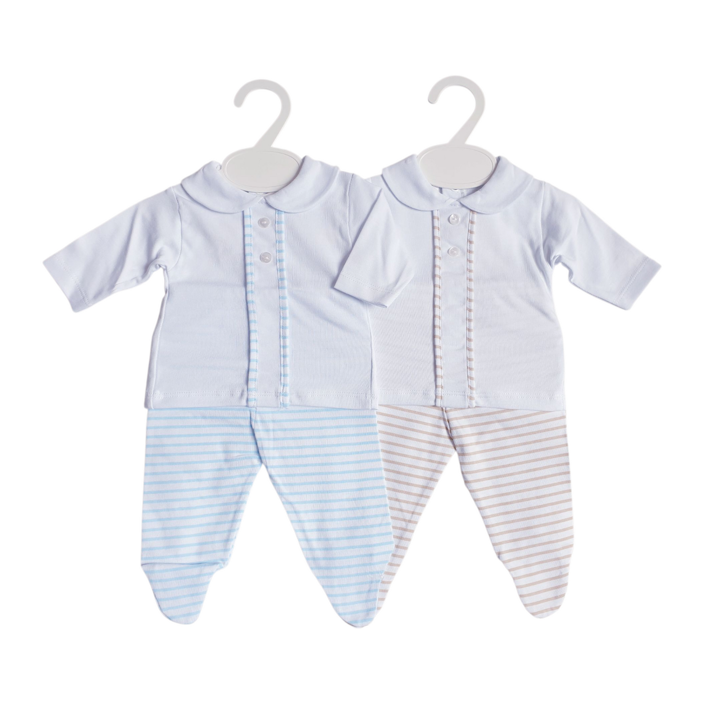 Baby Boys Blue/Beige Stripe 2 Piece Set
