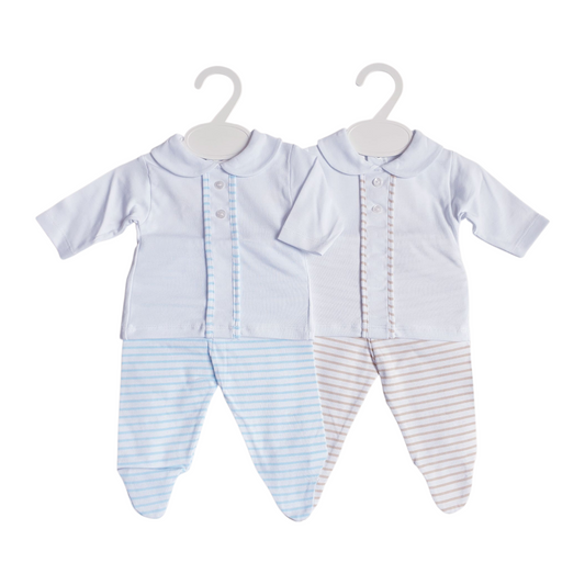 Baby Boys Blue/Beige Stripe 2 Piece Set