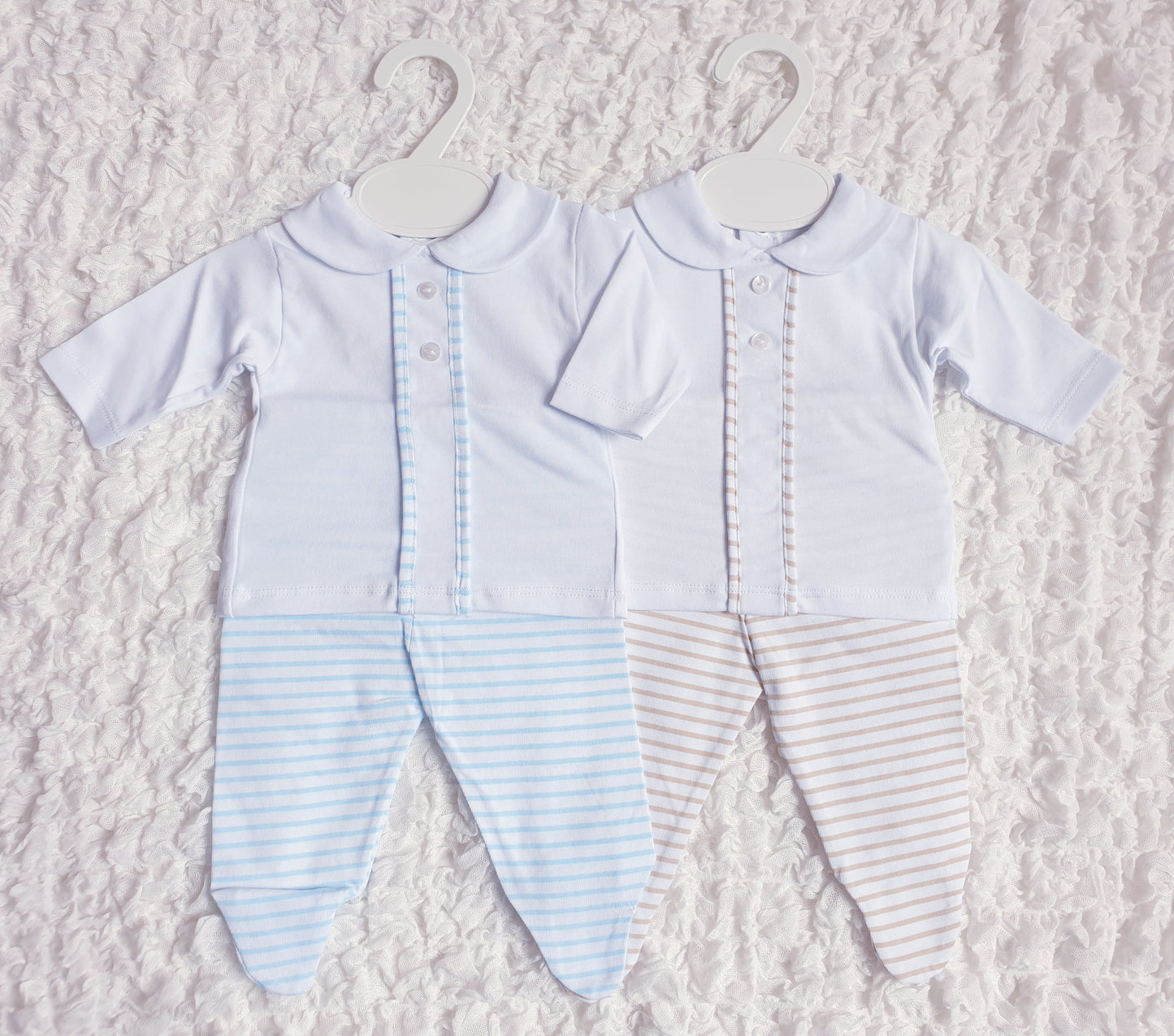 Baby Boys Blue/Beige Stripe 2 Piece Set