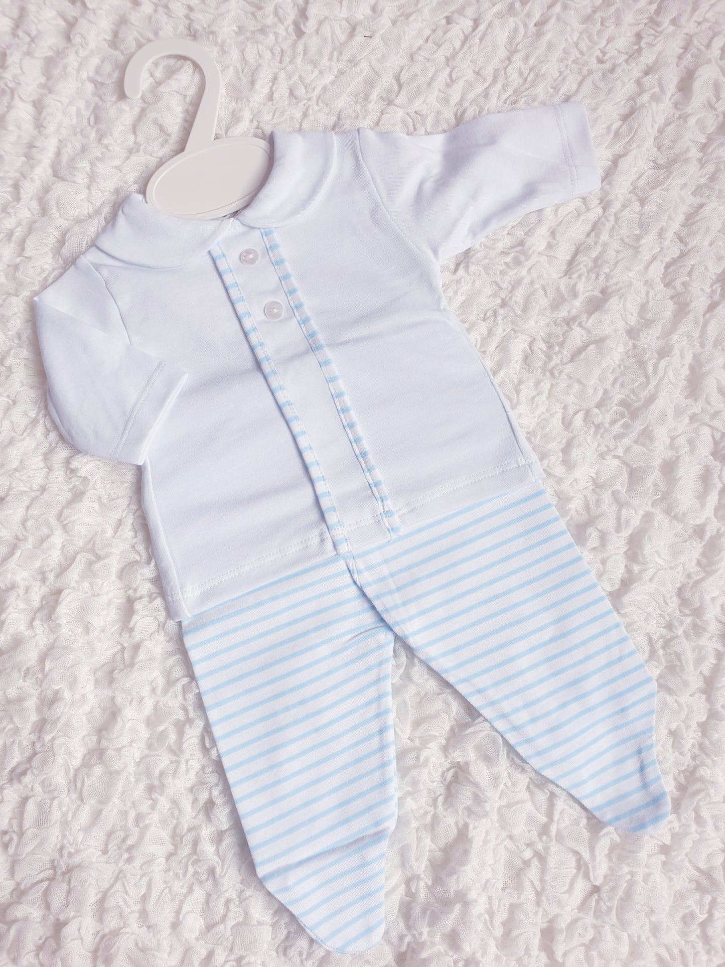 Baby Boys Blue/Beige Stripe 2 Piece Set