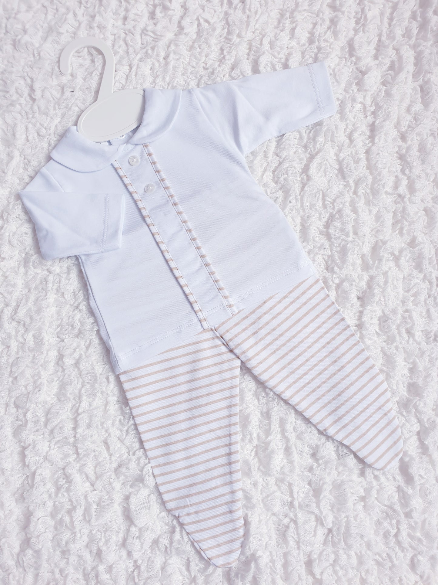 Baby Boys Blue/Beige Stripe 2 Piece Set