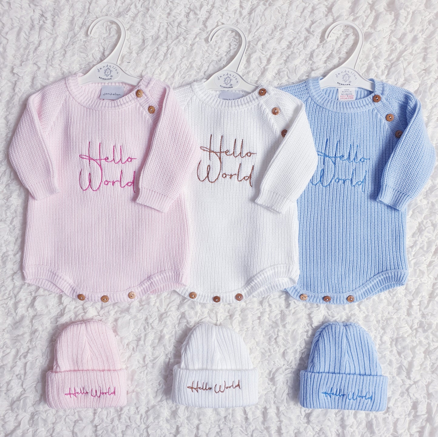 Baby Girls/Boys Hello World Knitted Romper & Hat
