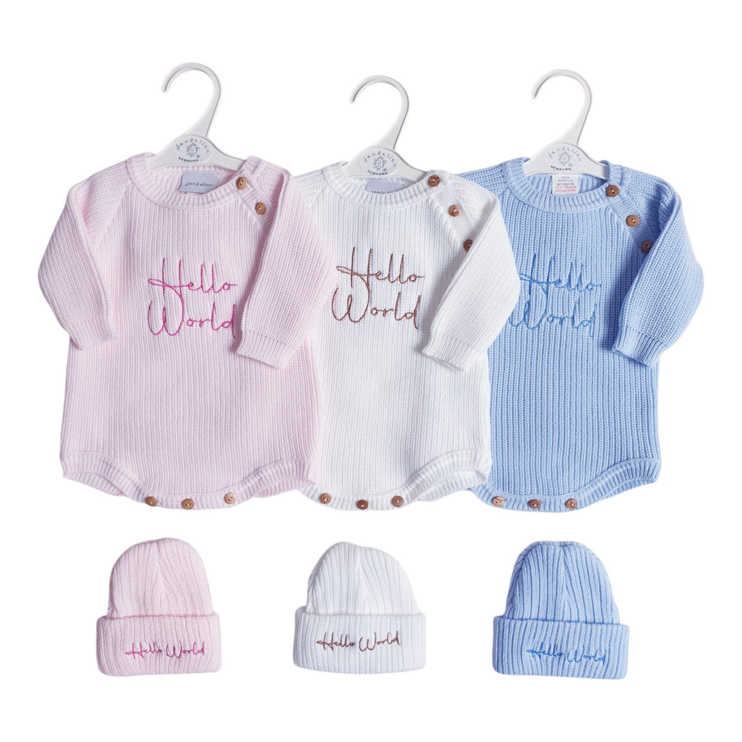 Baby Girls/Boys Hello World Knitted Romper & Hat