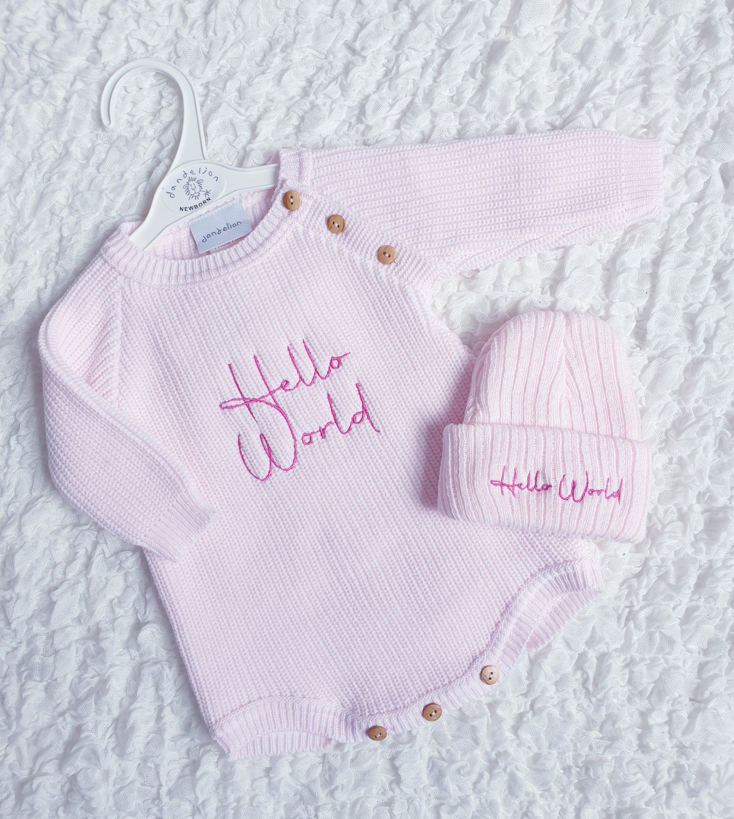 Baby Girls/Boys Hello World Knitted Romper & Hat