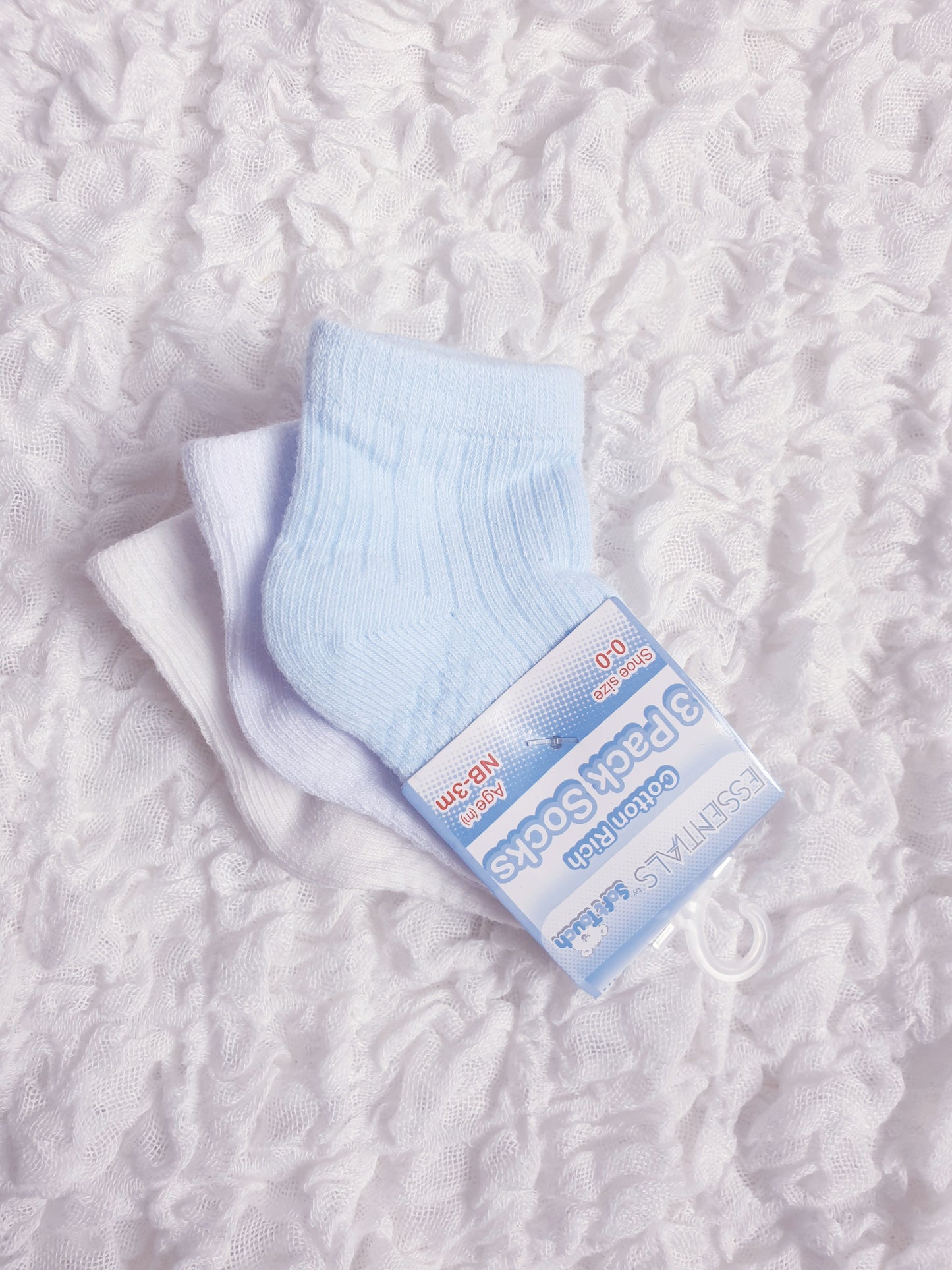 Ribbed Ankle Socks 3Pk Pink or Blue/White/Cream