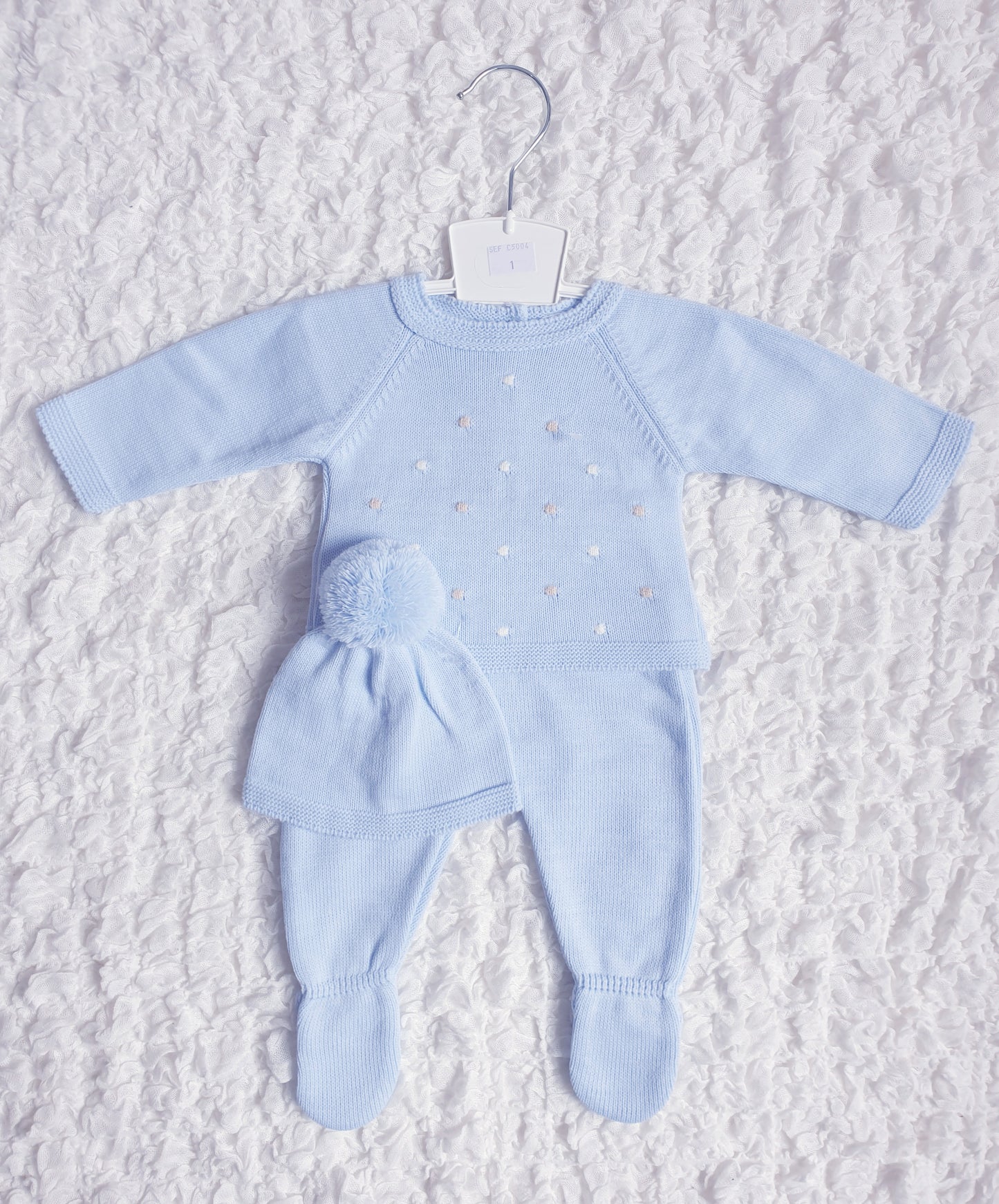 Baby Boys Blue Spanish Knitted Set & Hat