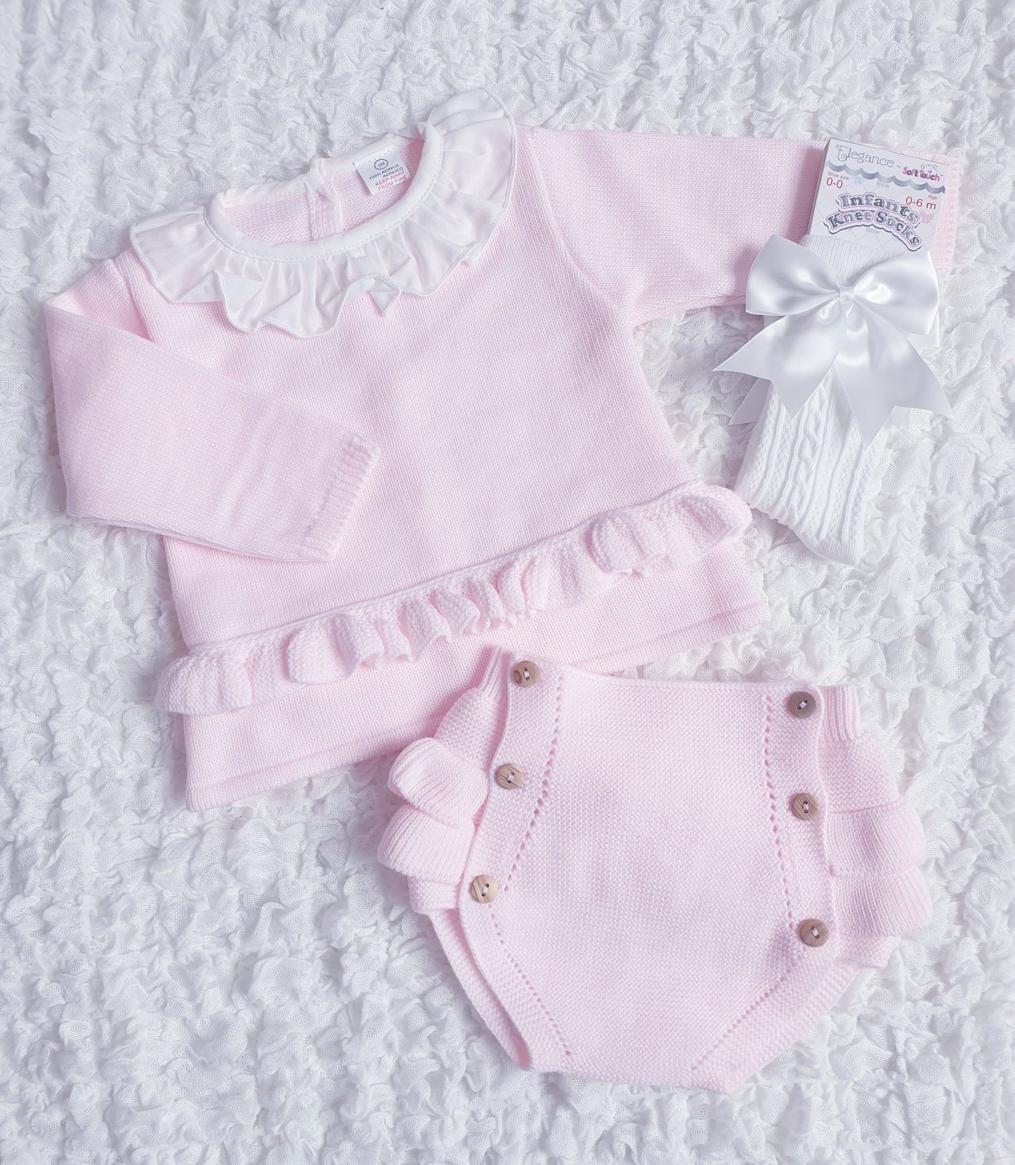 Baby Girls Pink Spanish Knitted Jam Pants Set