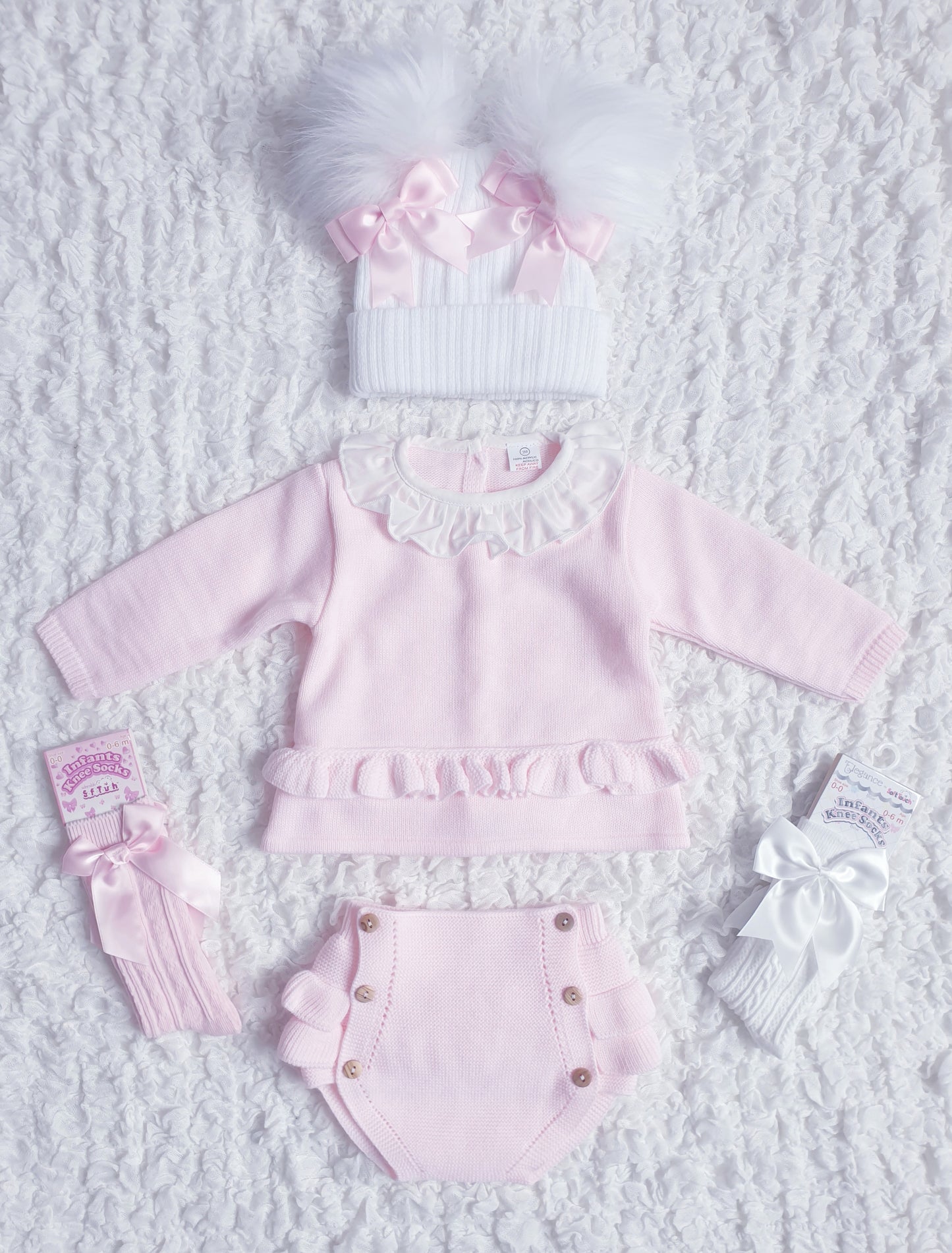 Baby Girls Pink Spanish Knitted Jam Pants Set