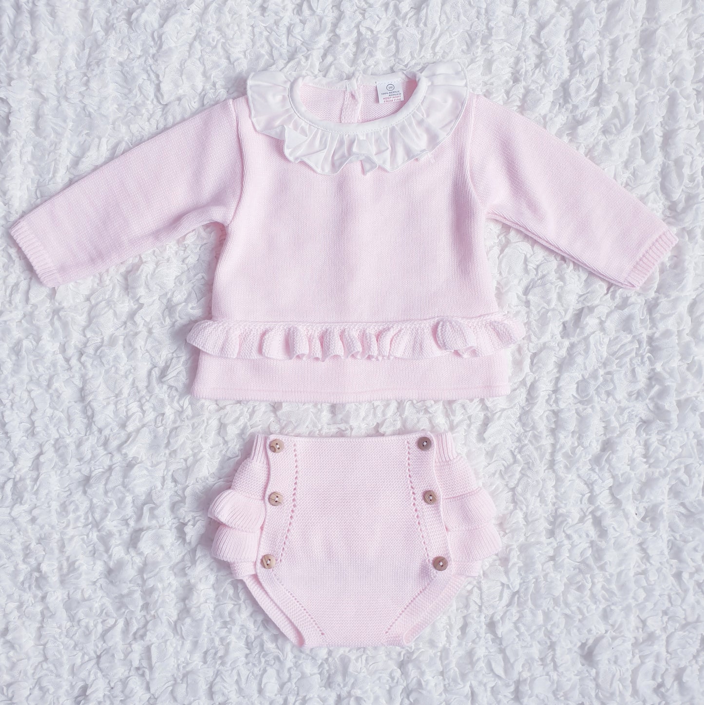 Baby Girls Pink Spanish Knitted Jam Pants Set