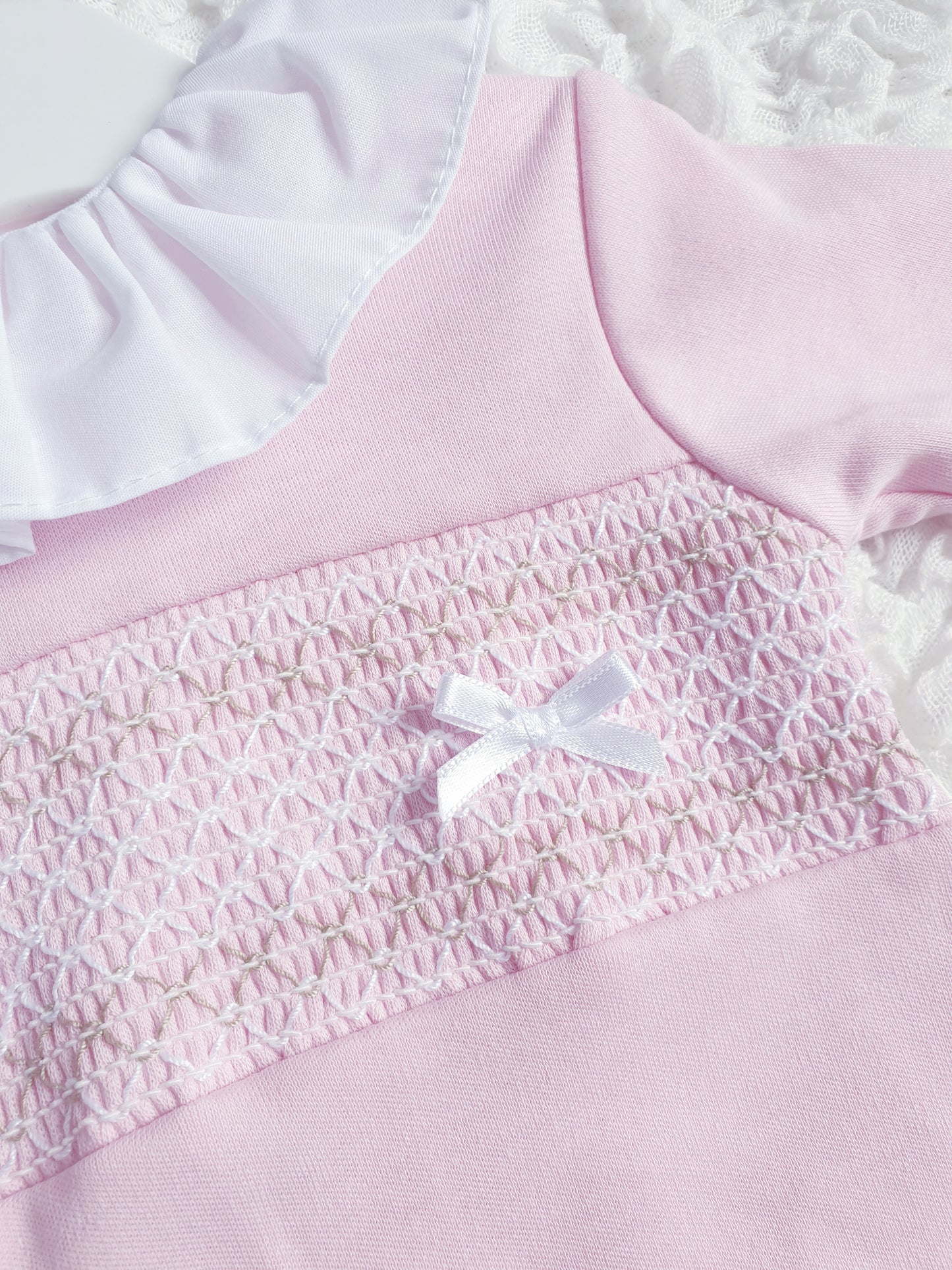 Baby Girls Pink Spanish Smocked Babygrow