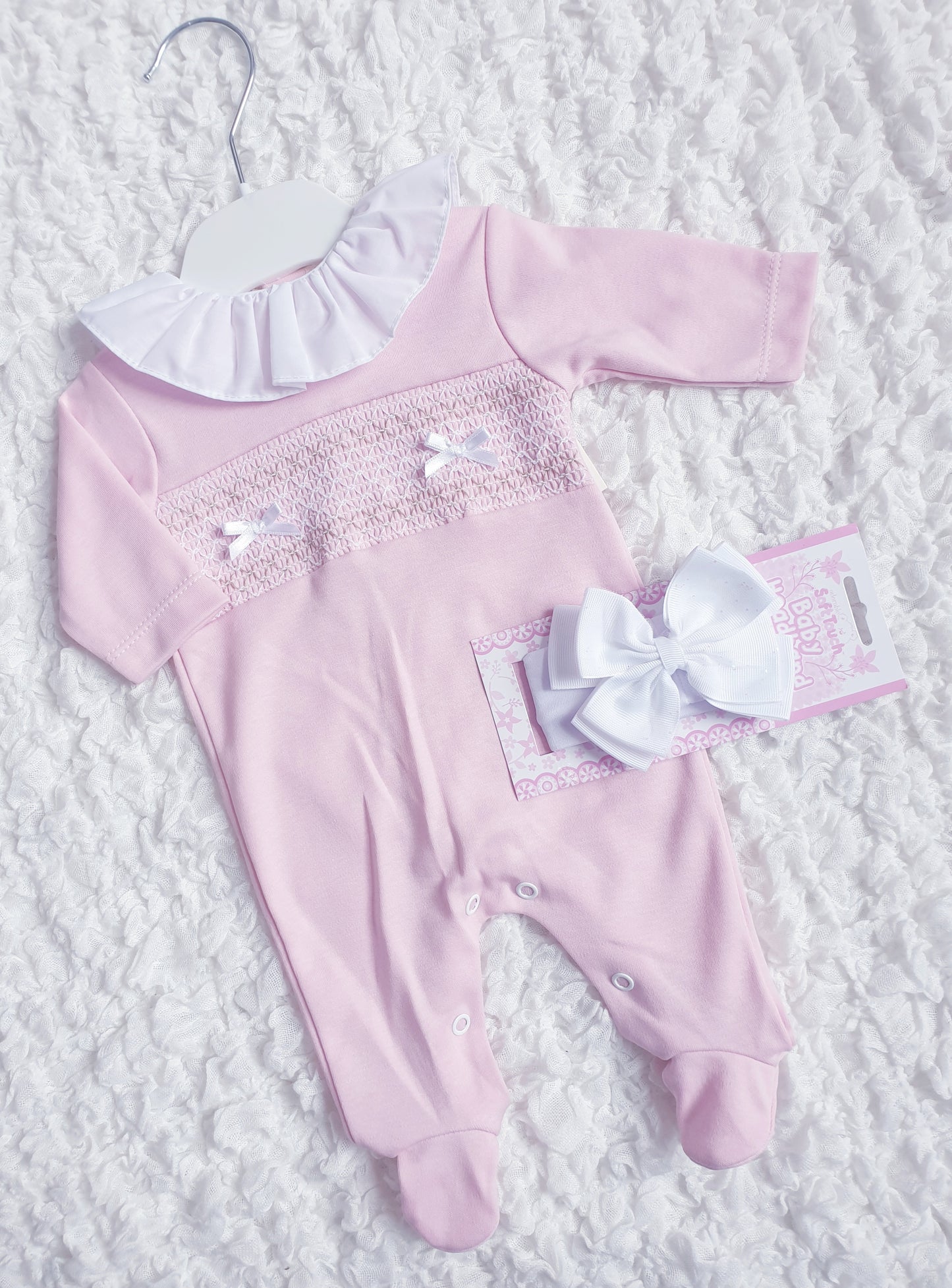 Baby Girls Pink Spanish Smocked Babygrow