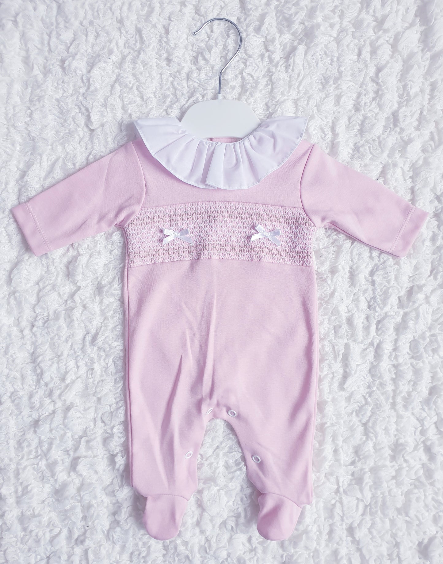 Baby Girls Pink Spanish Smocked Babygrow