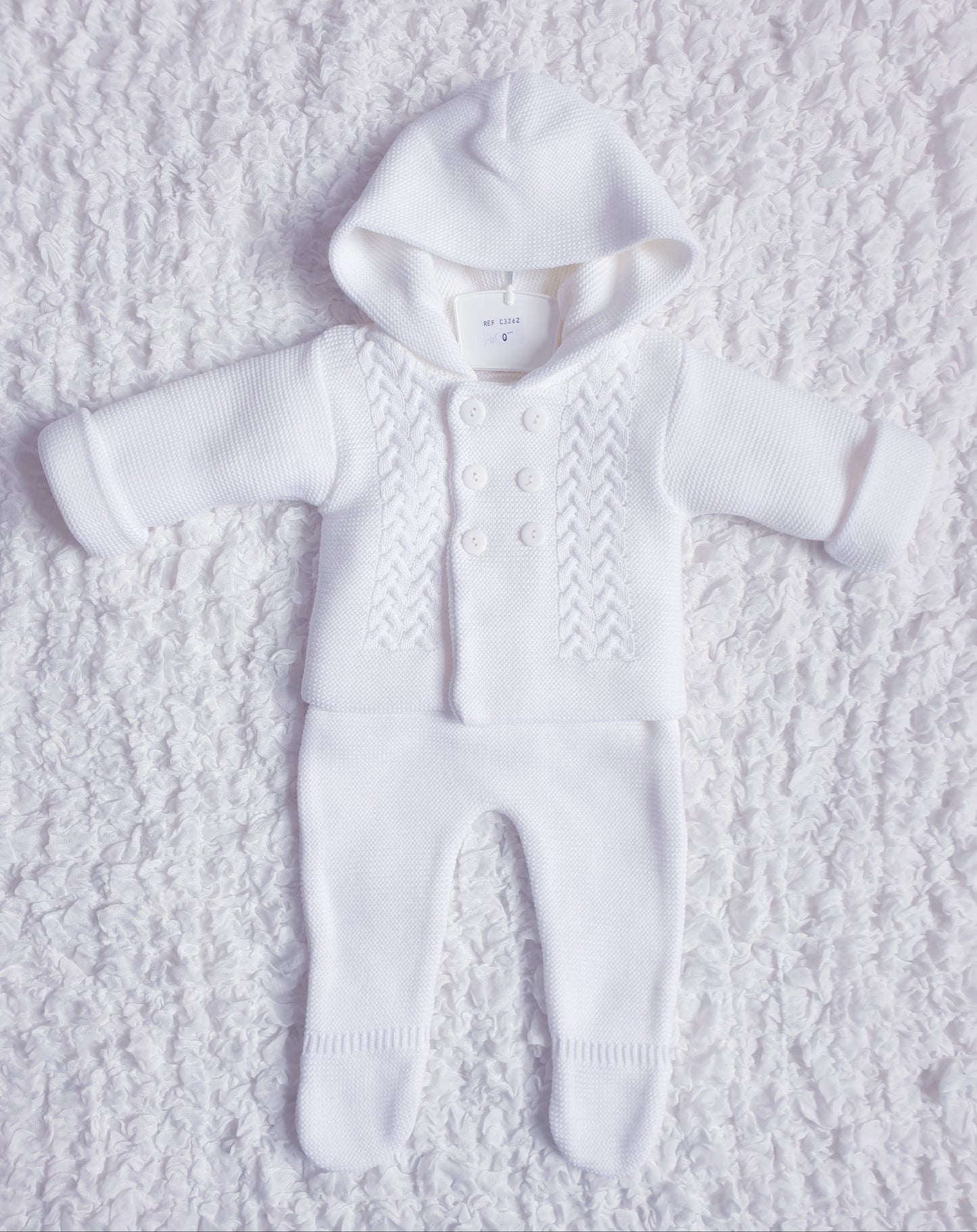 Baby Blue/White Double Knitted Hooded Jacket & Trouser Set