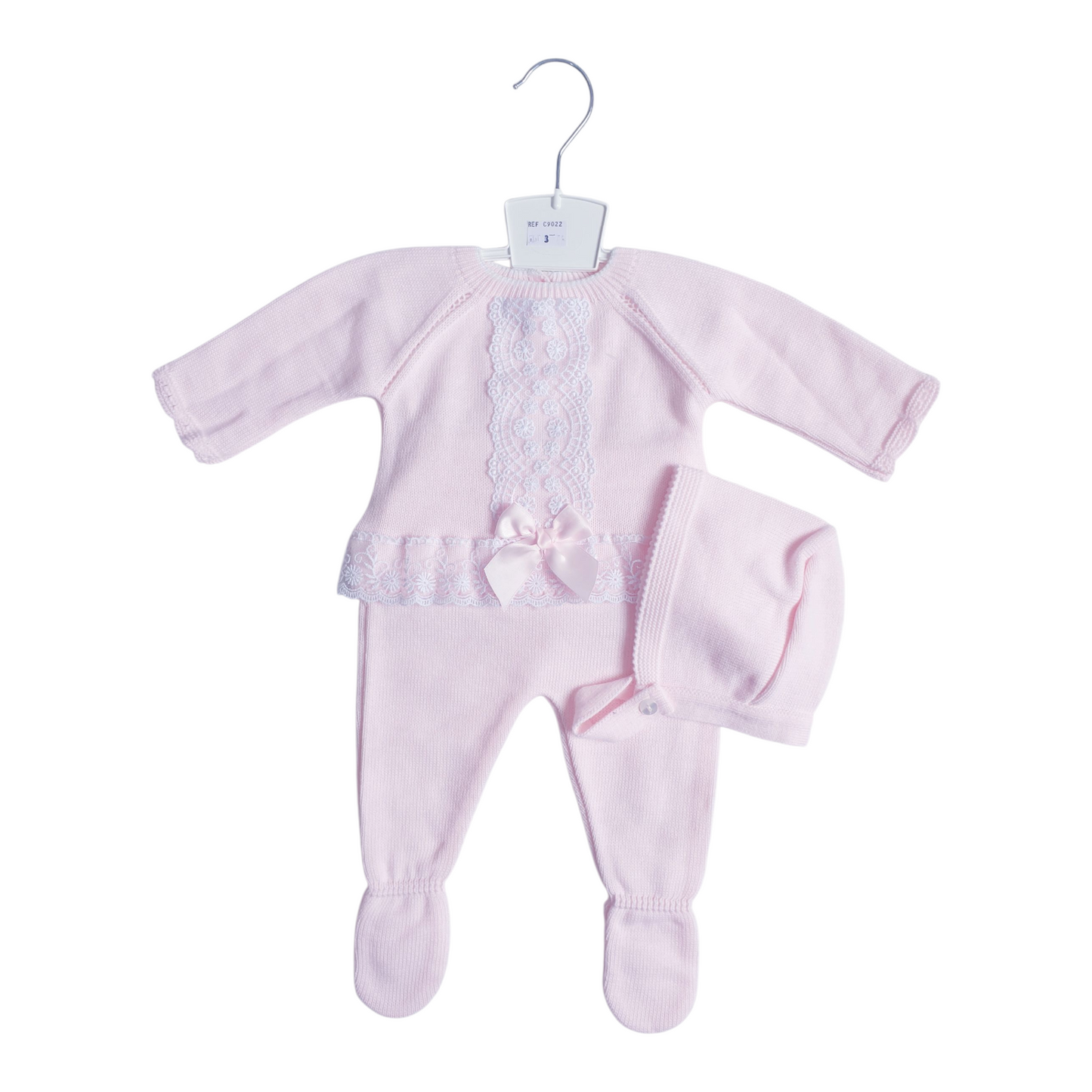Baby Girls Pink Spanish Lace & Bow Knitted Set