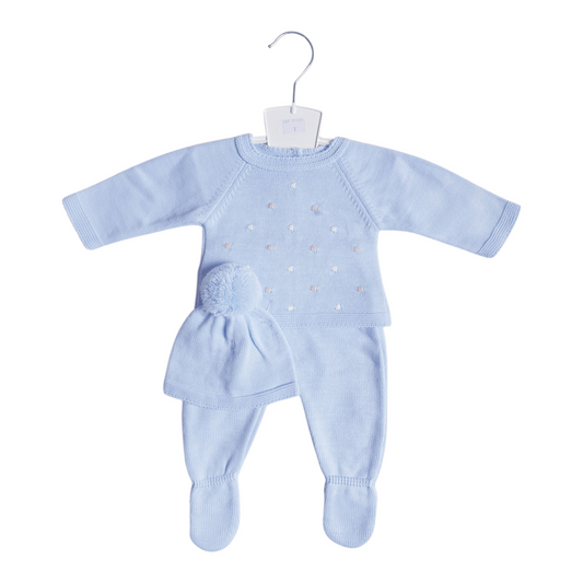 Baby Boys Blue Spanish Knitted Set & Hat