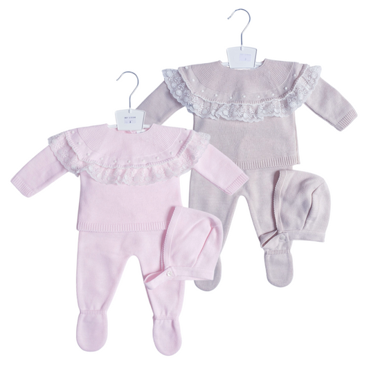 Baby Girls Beige/Pink Spanish Knitted Set
