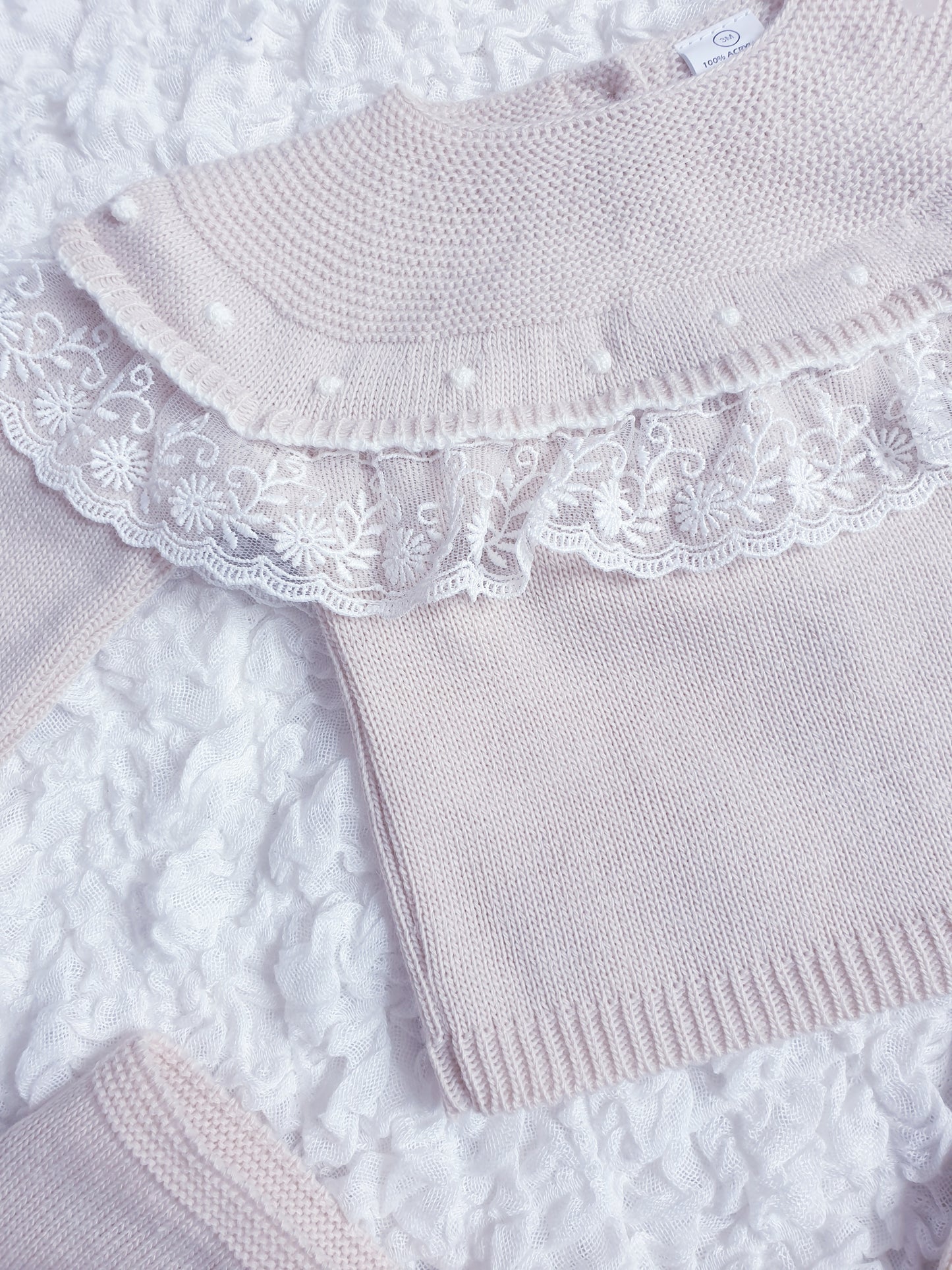 Baby Girls Beige/Pink Spanish Knitted Set