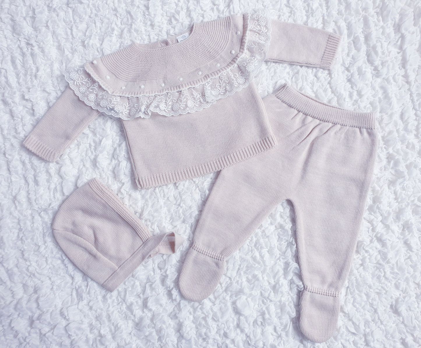 Baby Girls Beige/Pink Spanish Knitted Set