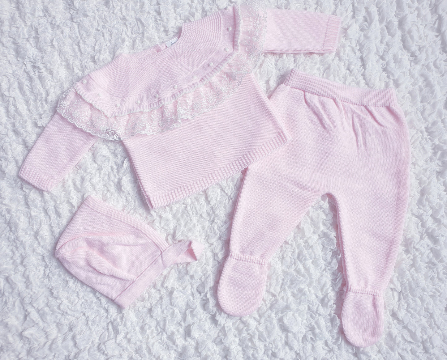 Baby Girls Beige/Pink Spanish Knitted Set