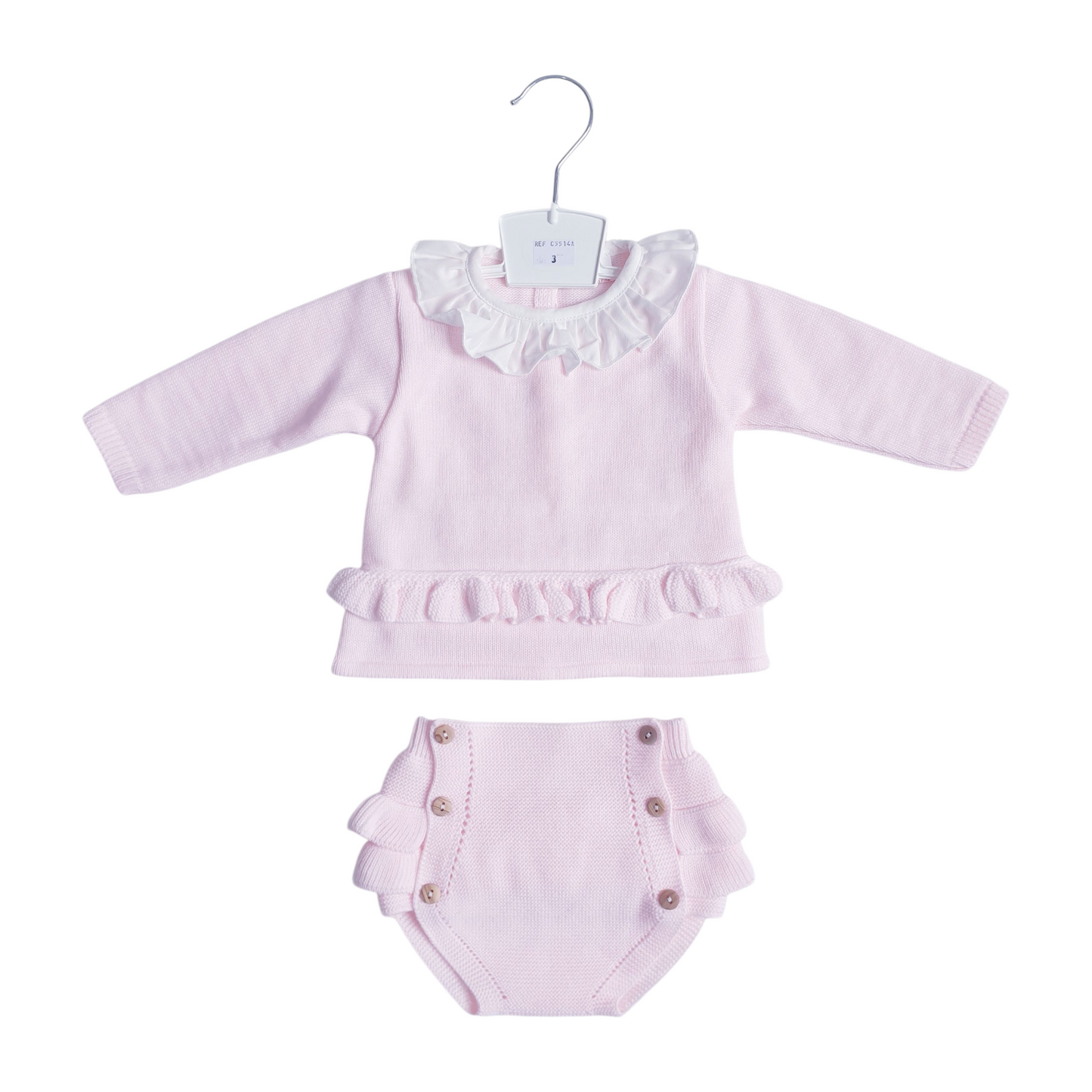 Baby Girls Pink Spanish Knitted Jam Pants Set