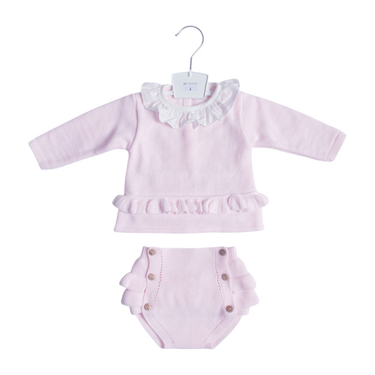 Baby Girls Pink Spanish Knitted Jam Pants Set