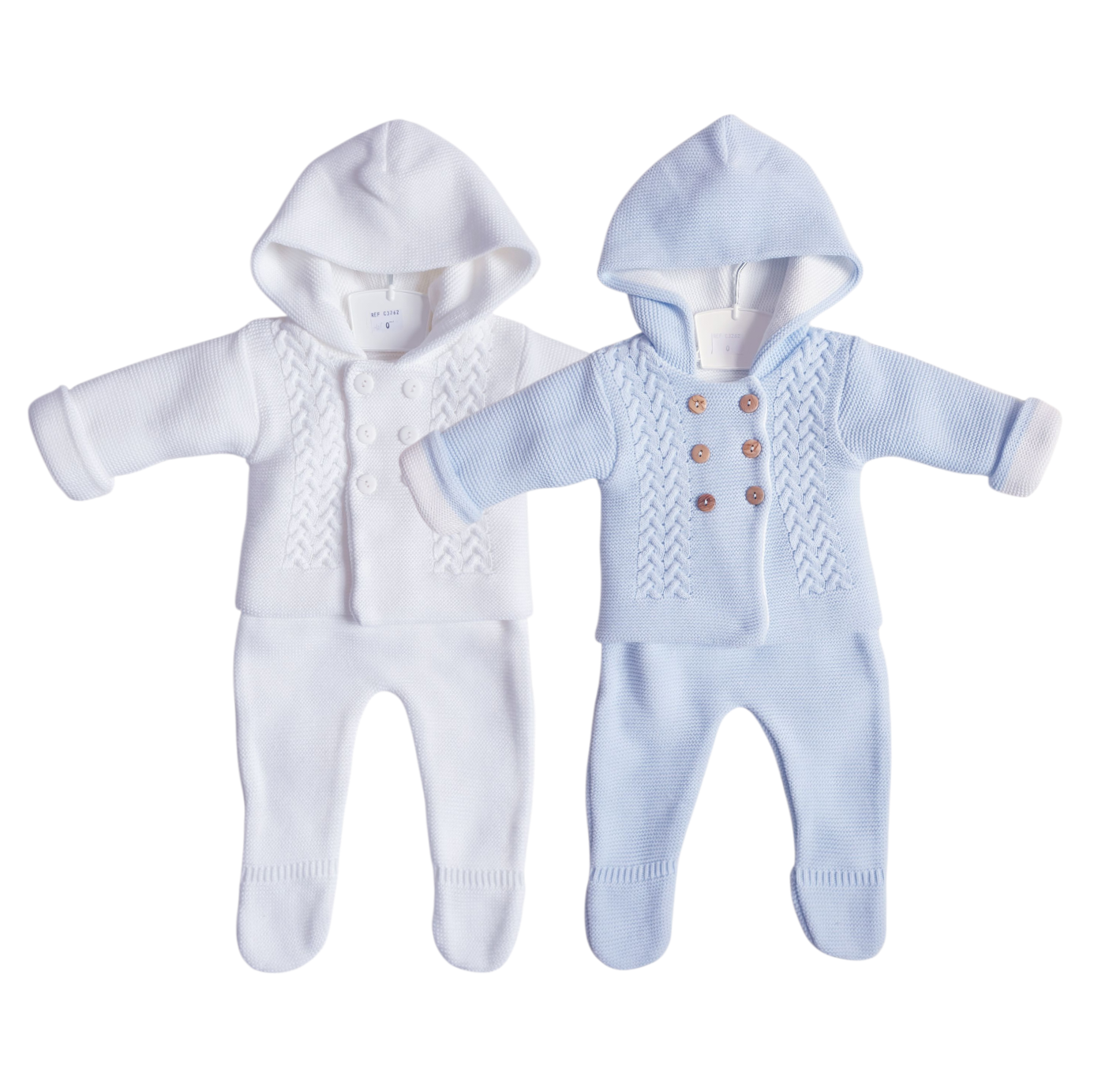 Baby Blue/White Double Knitted Hooded Jacket & Trouser Set