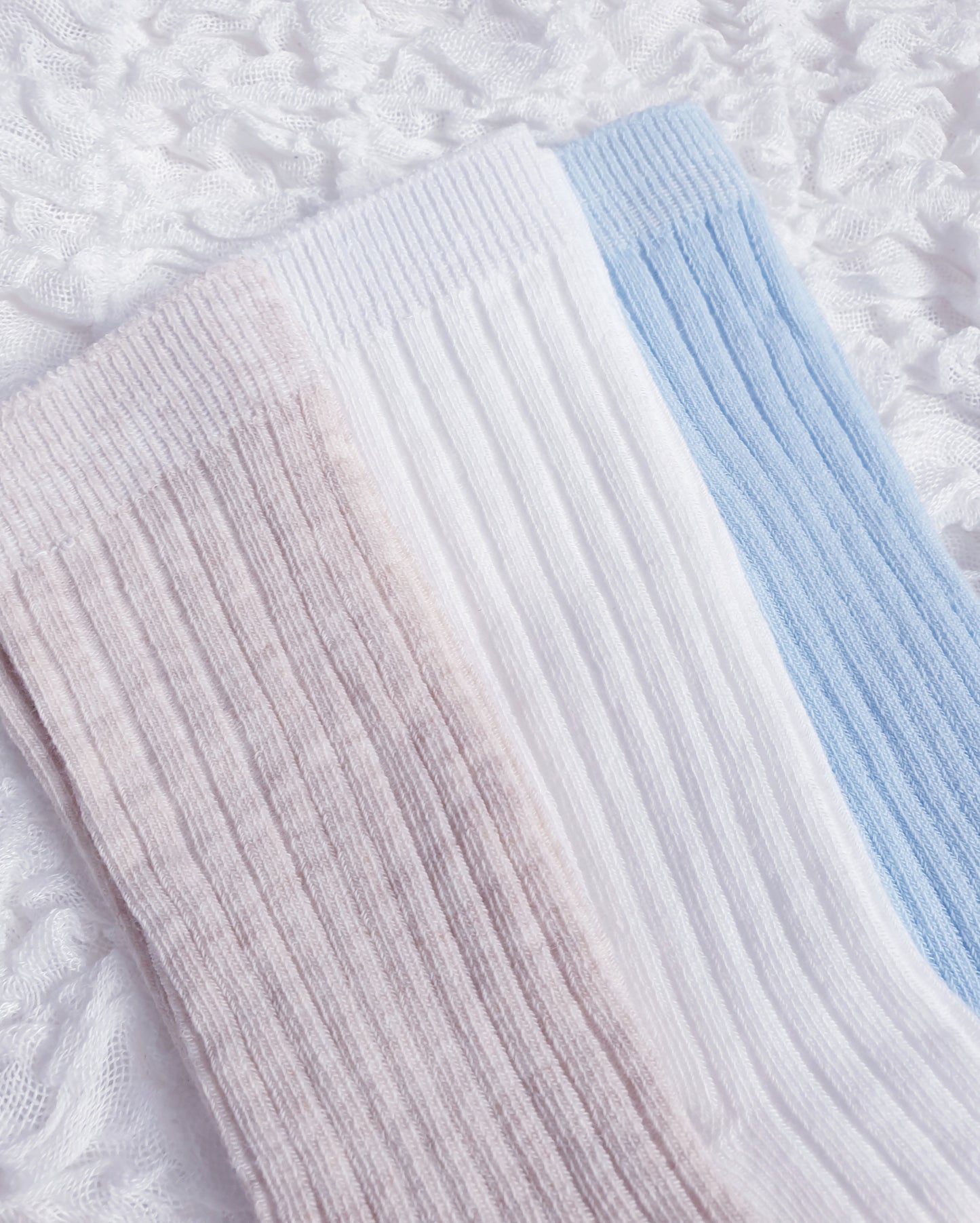 Ribbed Knee High Socks White/Blue/Beige