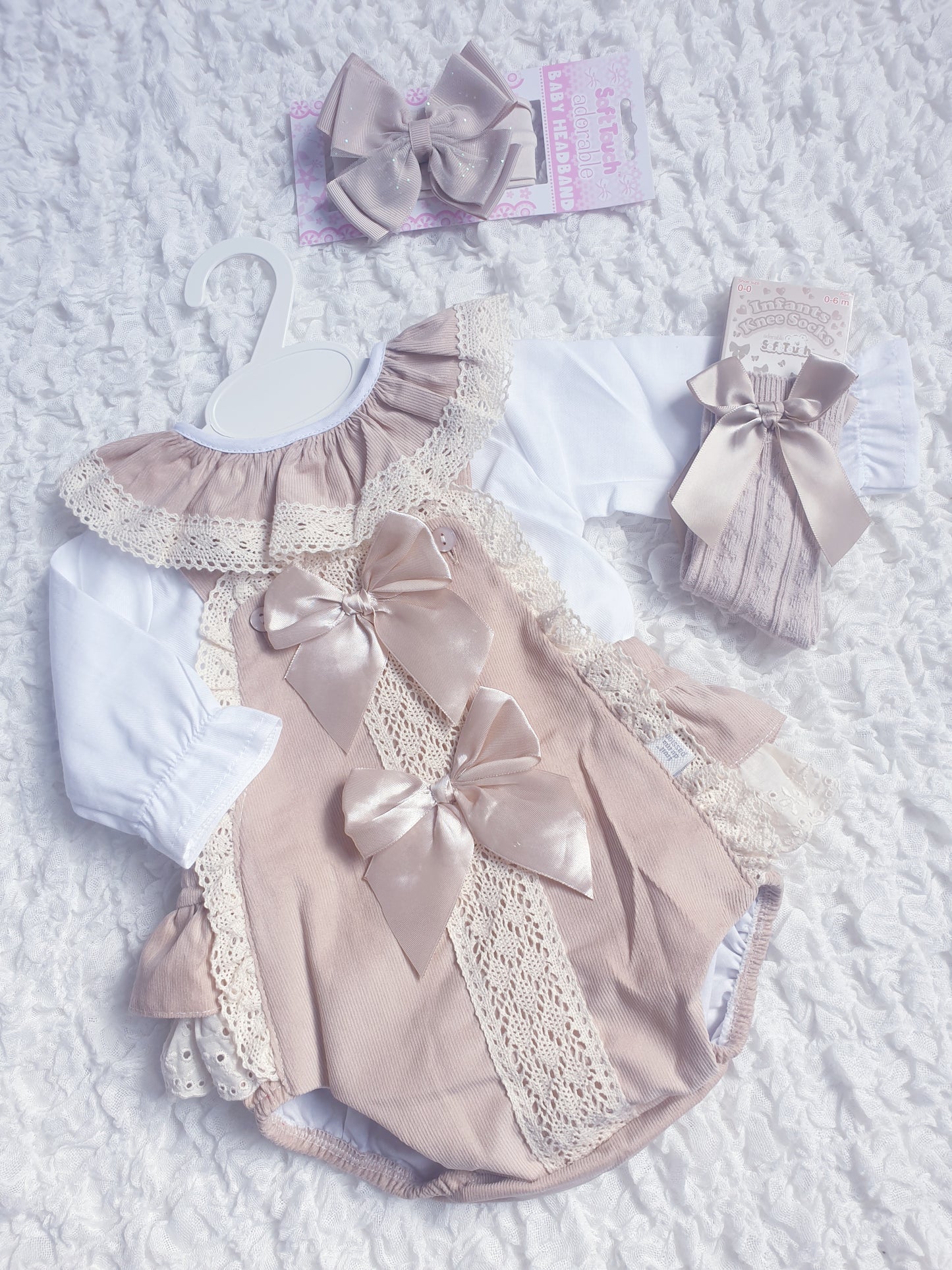 Girls Light Brown/ Cream Frill Romper & Frilly Collar Blouse