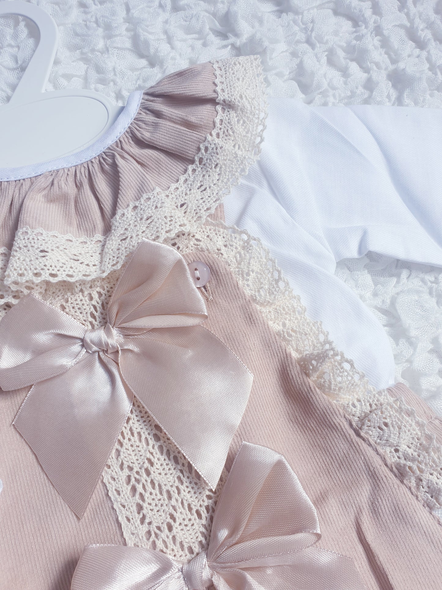 Girls Light Brown/ Cream Frill Romper & Frilly Collar Blouse