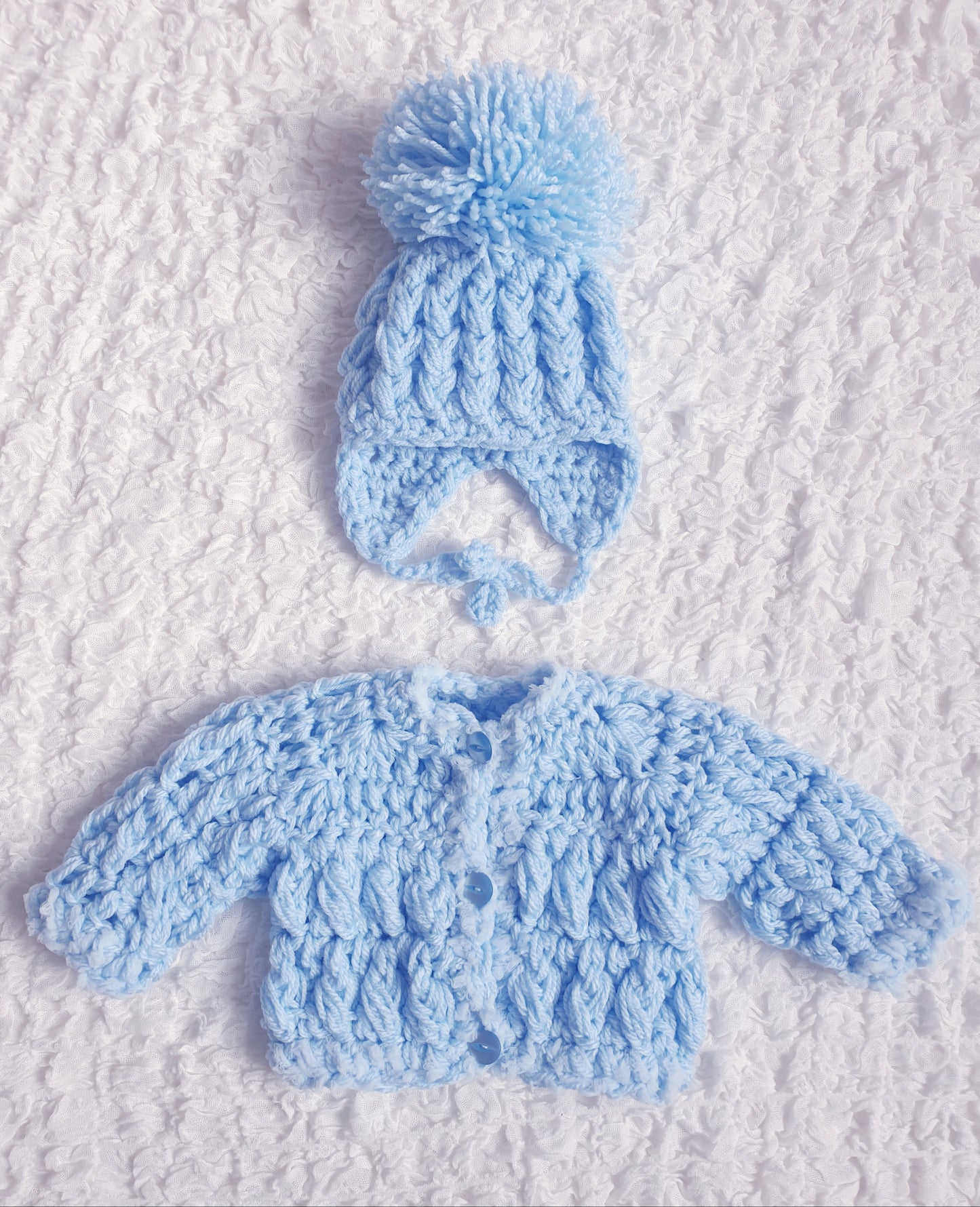 Baby Boys Blue Hand Knitted Cardigan & Hat Set 0-3 Months