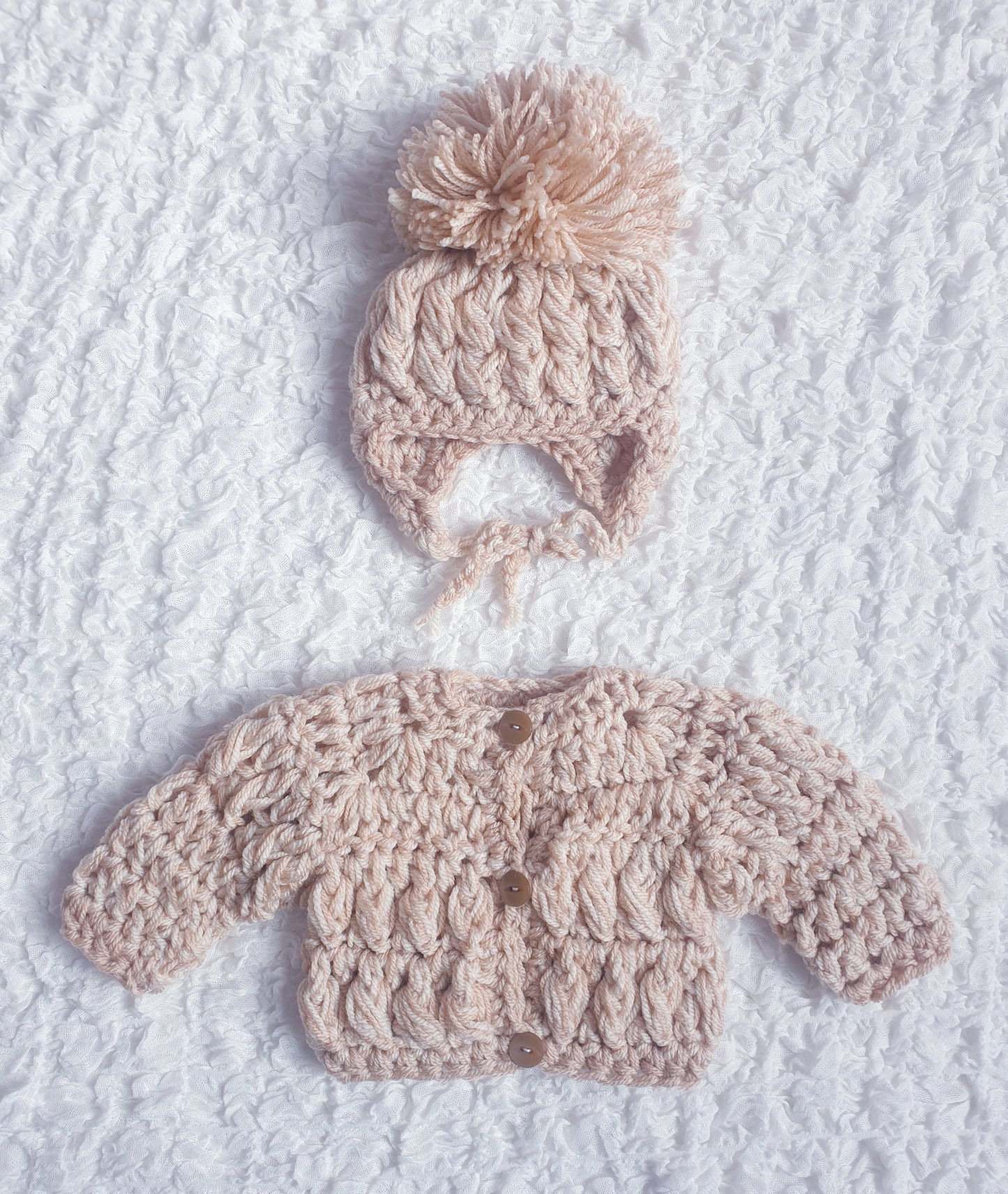 Light Brown Baby Hand Knitted Cardigan & Hat Set 0-3 Months