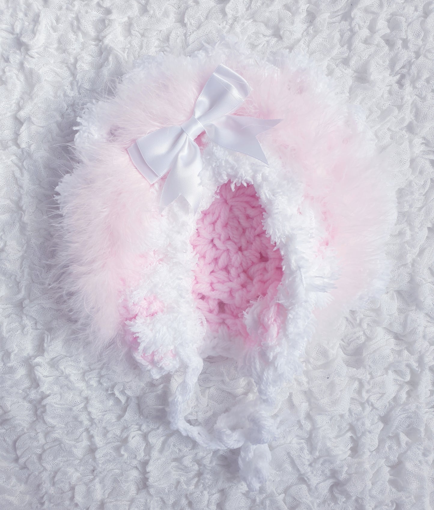 Baby Girls Pink/White Hand Knitted Cardigan & Hat Set