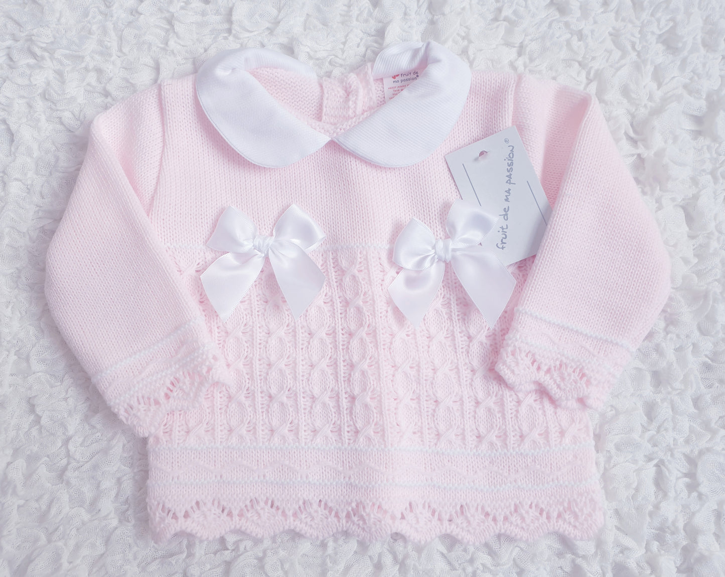Baby Girls Spanish Pink Bow Knitted 3 Piece Set