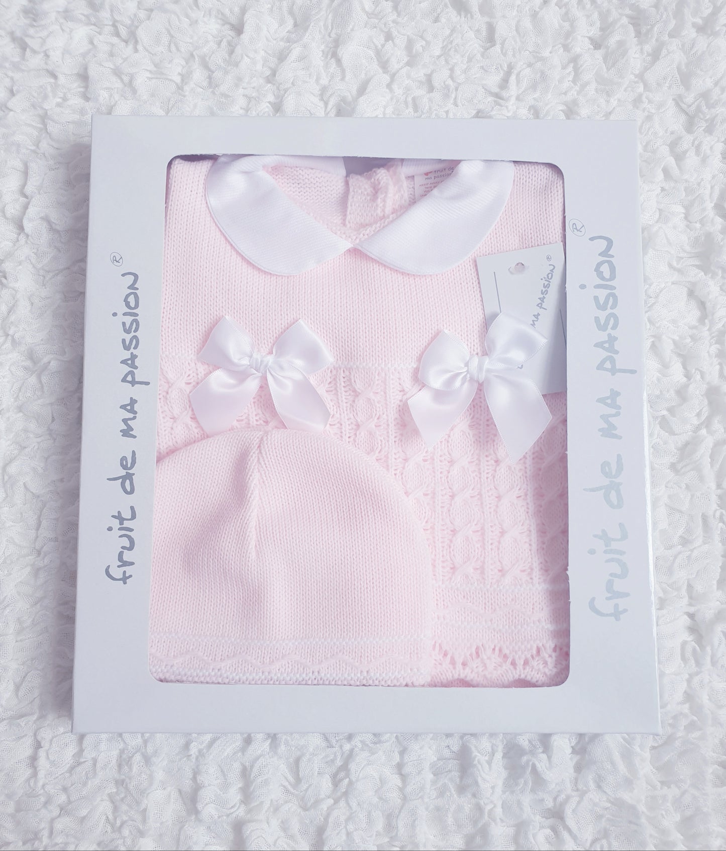 Baby Girls Spanish Pink Bow Knitted 3 Piece Set