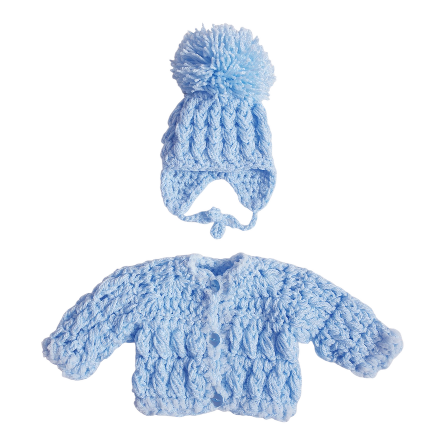 Baby Boys Blue Hand Knitted Cardigan & Hat Set 0-3 Months