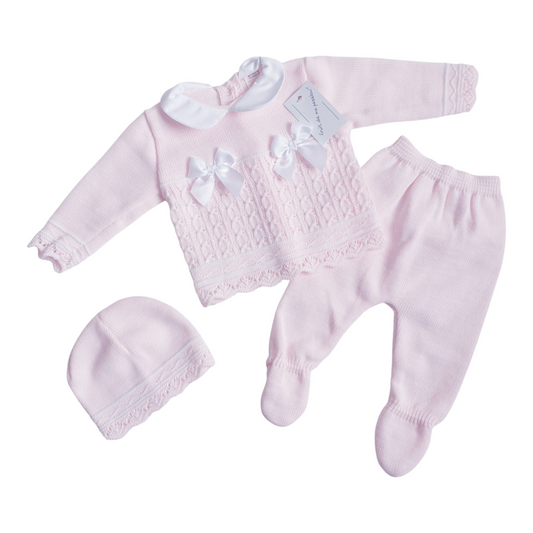 Baby Girls Spanish Pink Bow Knitted 3 Piece Set