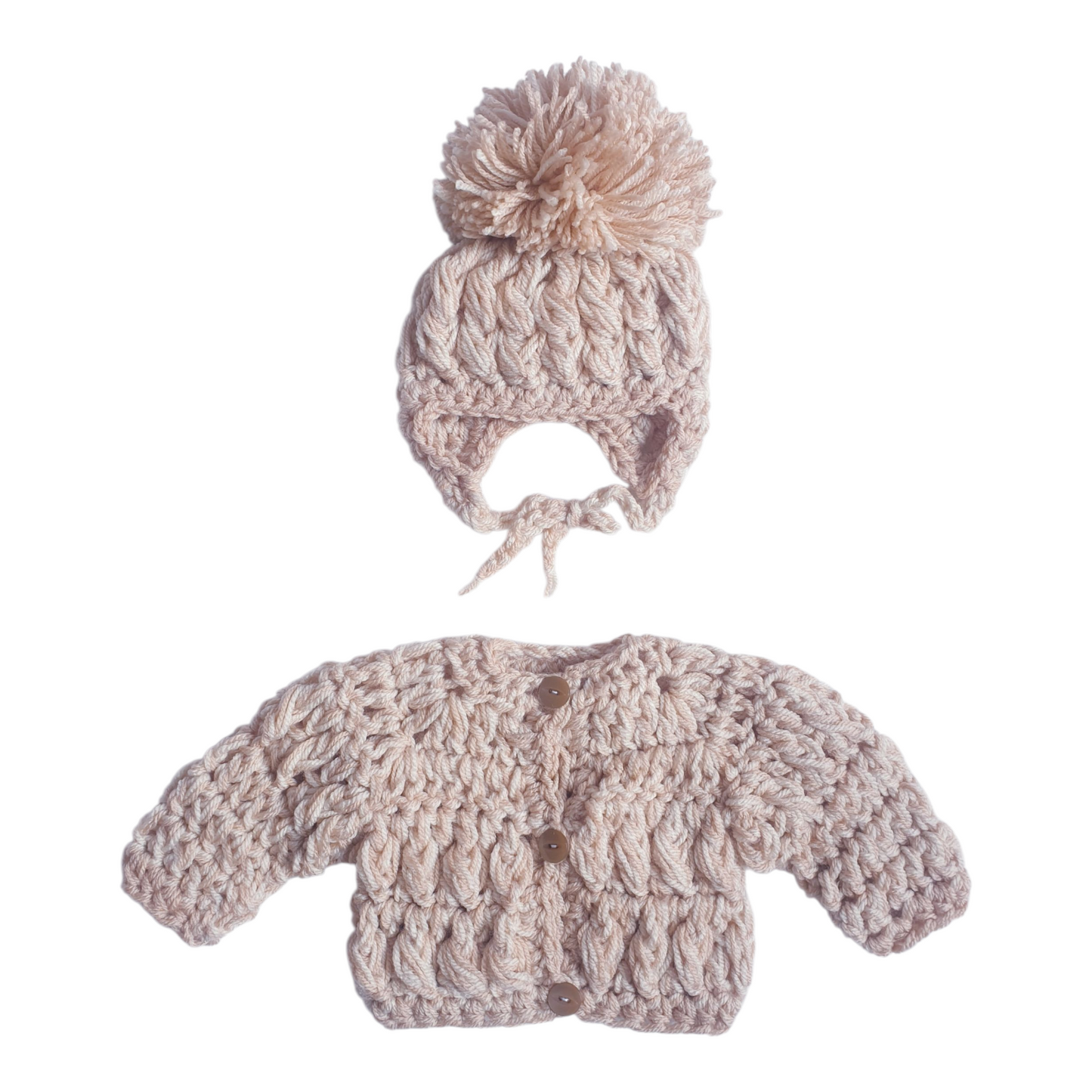 Light Brown Baby Hand Knitted Cardigan & Hat Set 0-3 Months