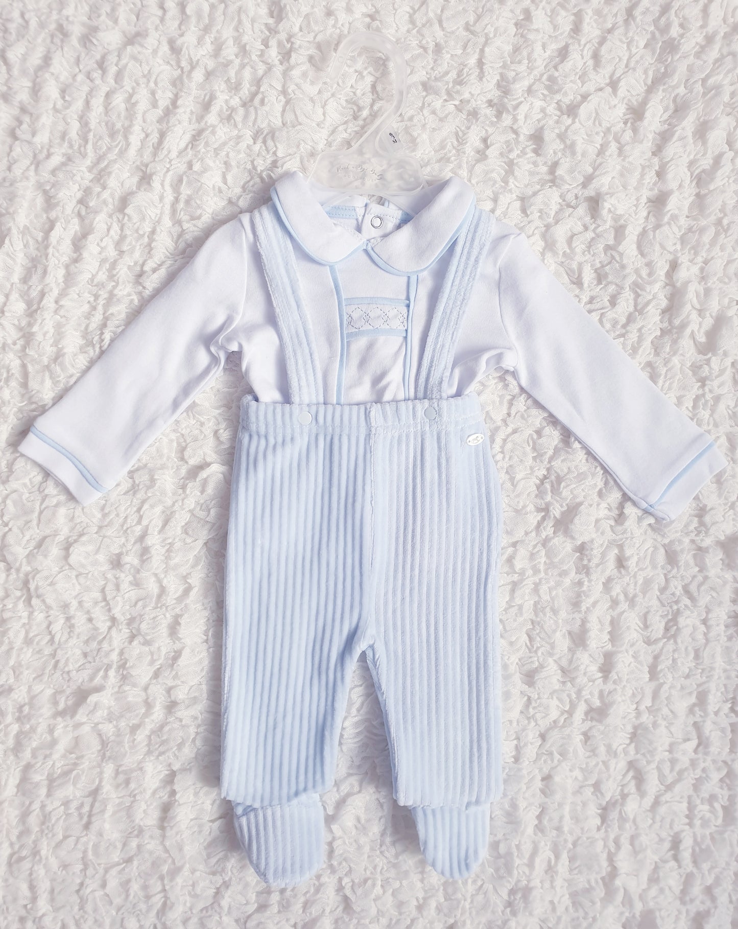 Baby Boys Blue/White Ribbed Velour Outfit Set